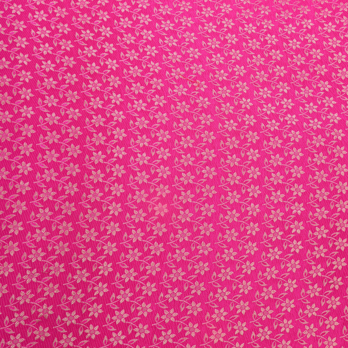 Fuchsia Pink Gold Zari Floral Weave Banarasi Silk Fabric