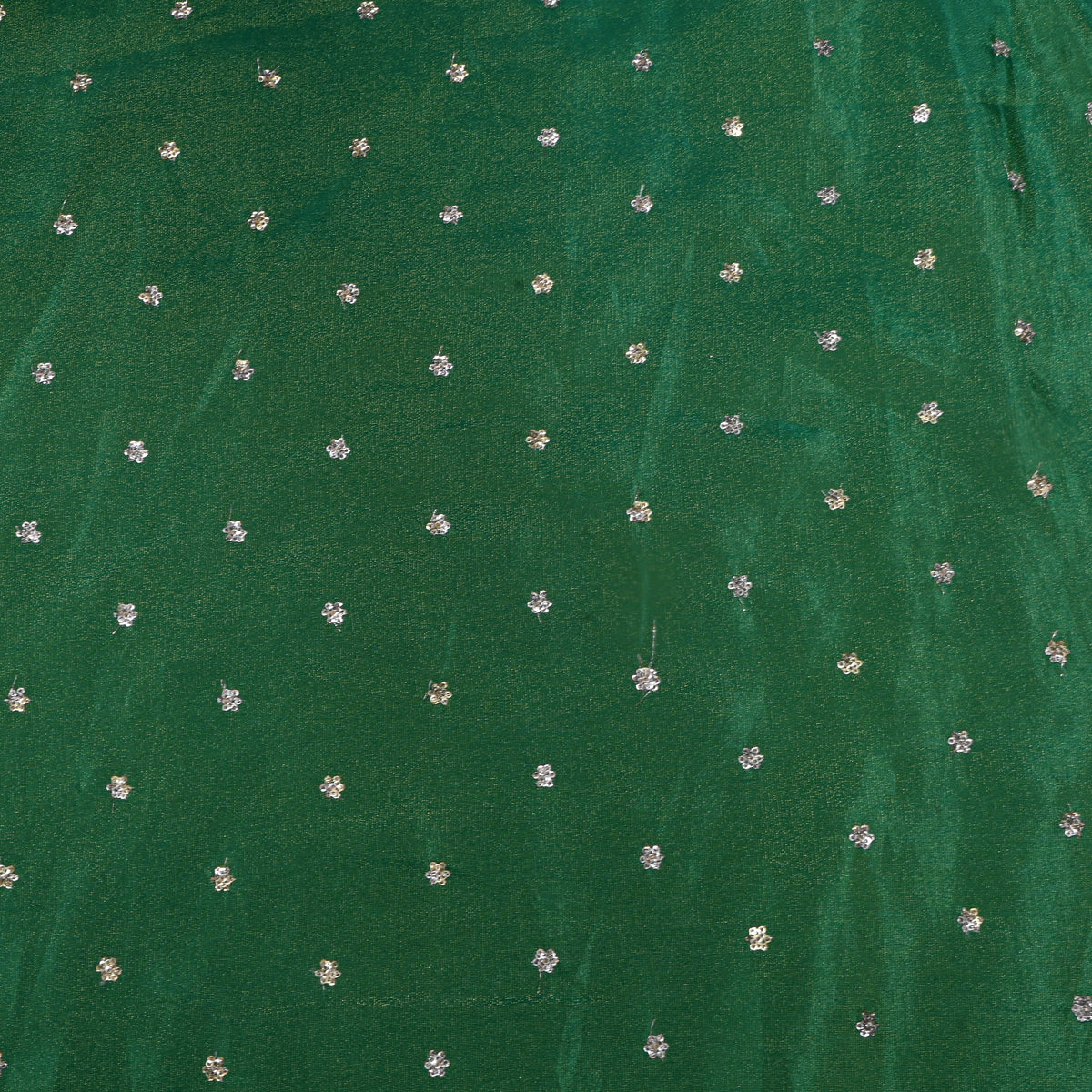 Emerald Green Silver Sequin Floral Butti Tissue Fabric
