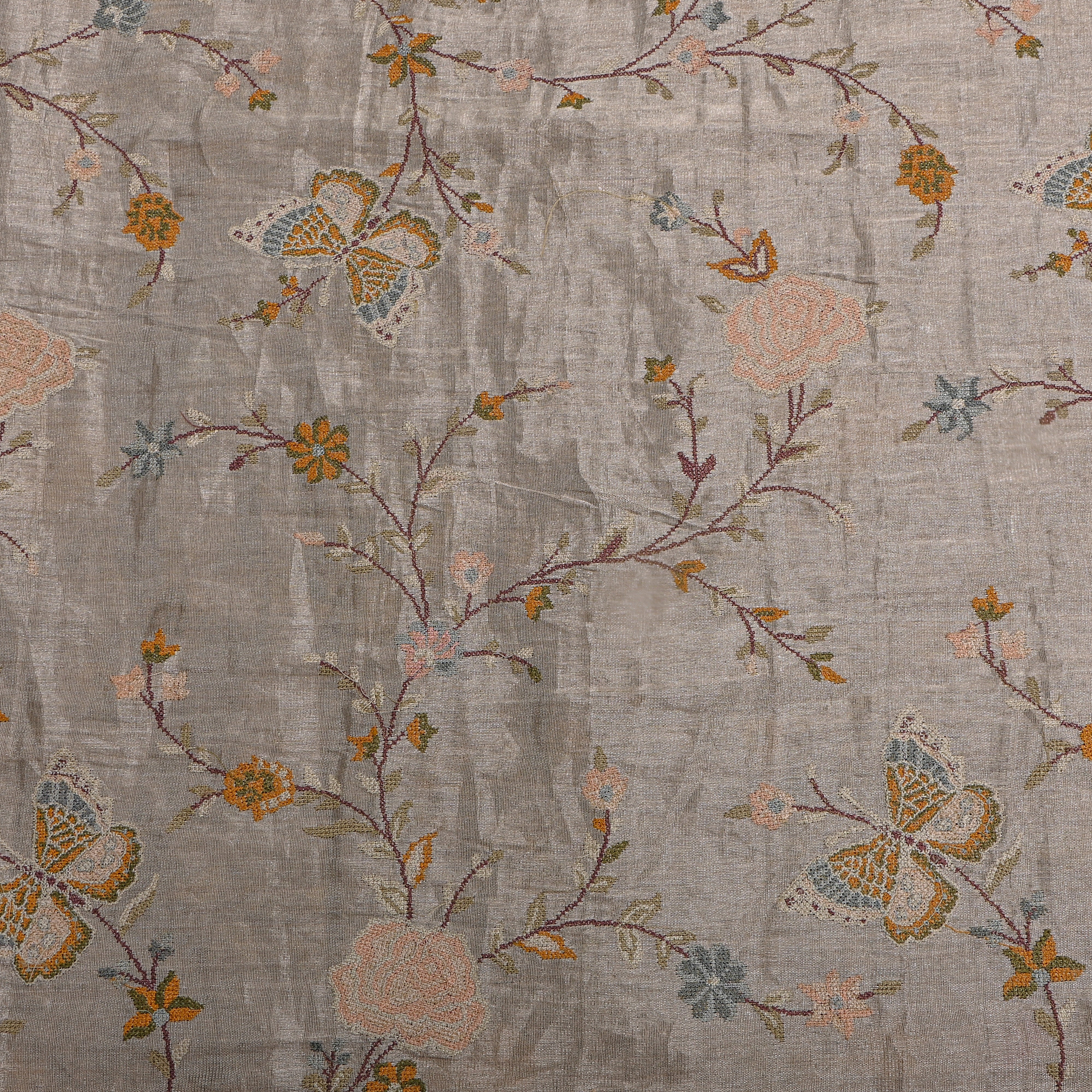 Dark Grey Tissue Fabric With Connected Floral Jaal
