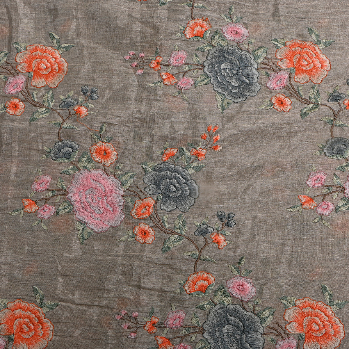 Gray Rose Jaal Thread Work Tissue Fabric