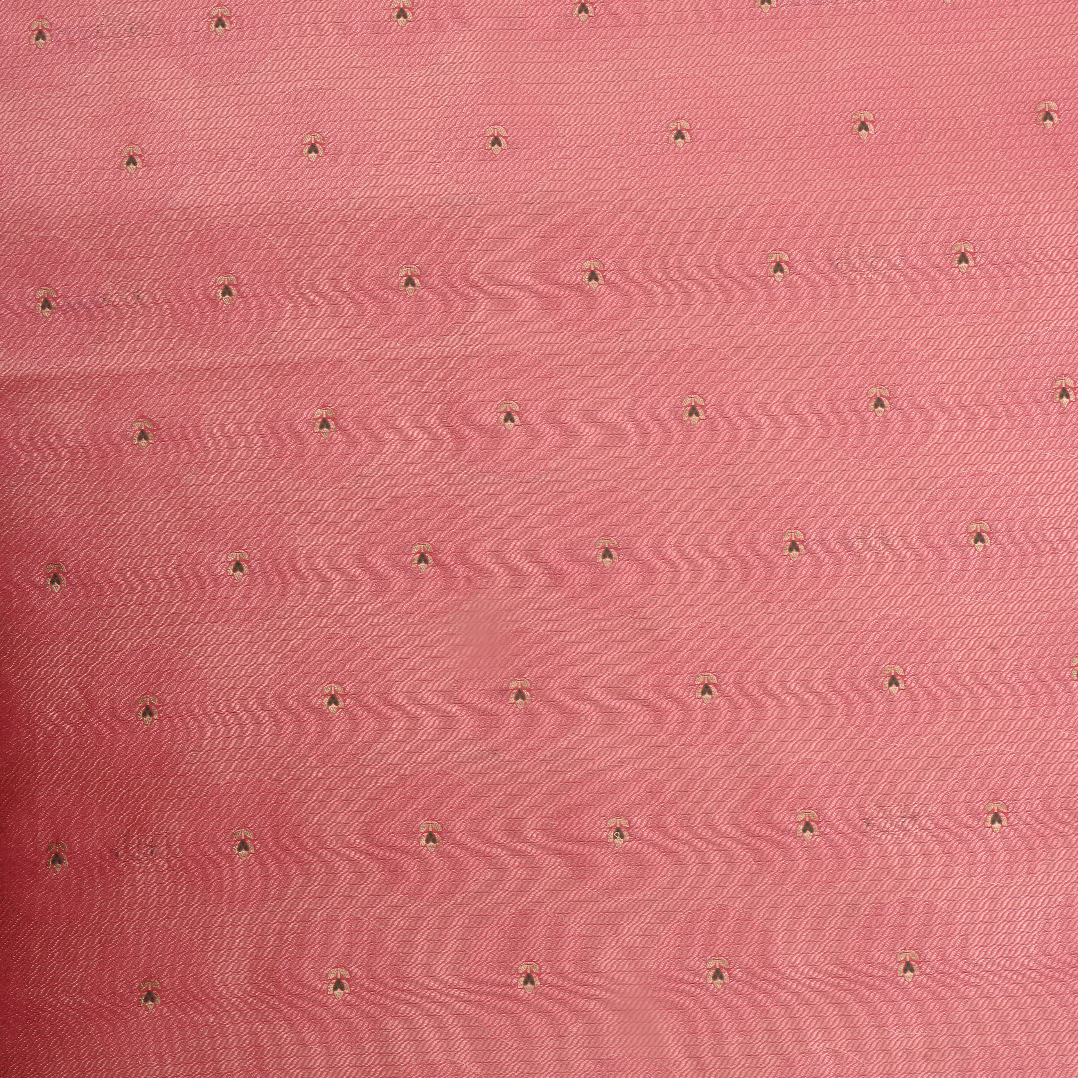 Light Coral Red Jamawar Silk Fabric With Floral Butti'S