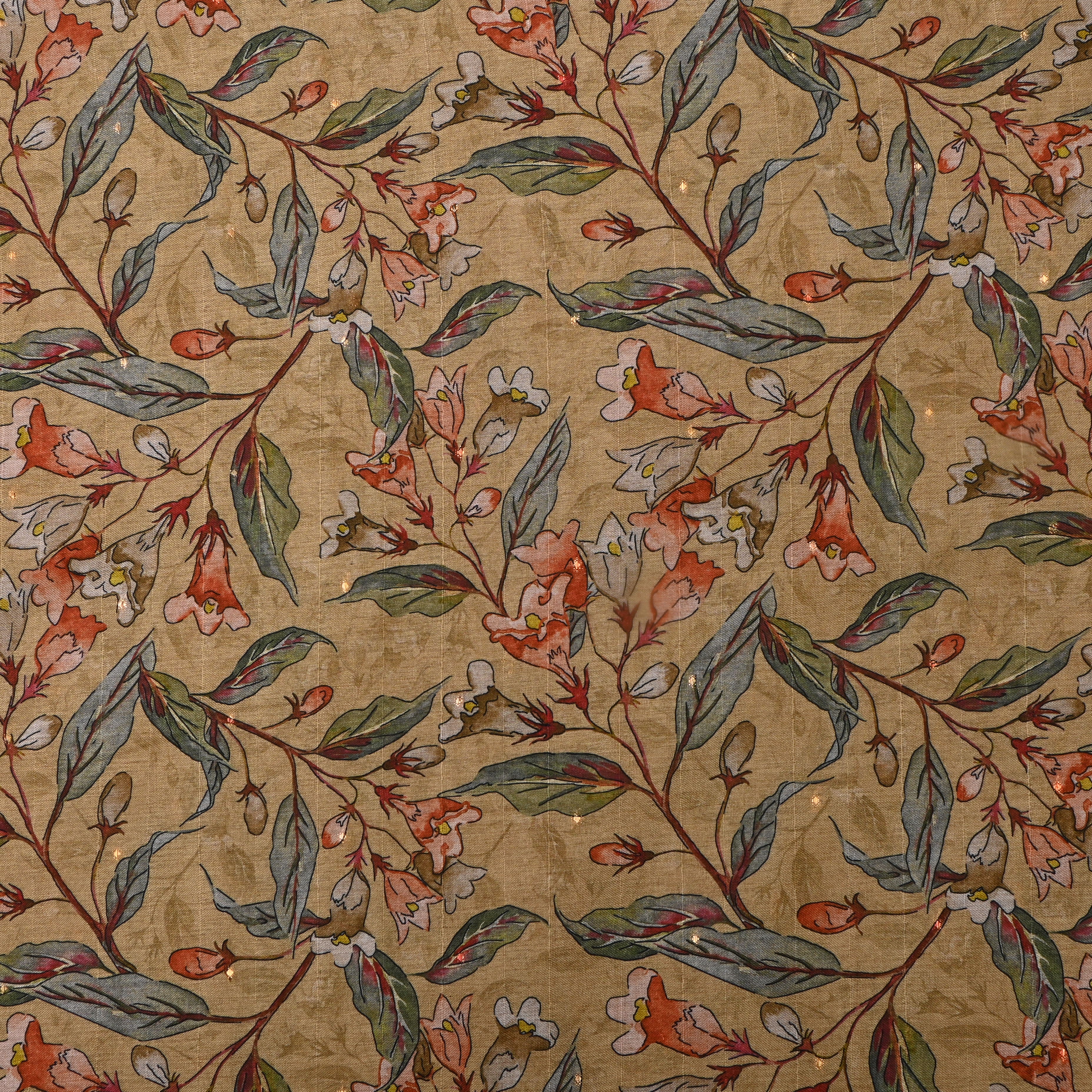 Light French Beige Tussar Fabric With Prints Patterns