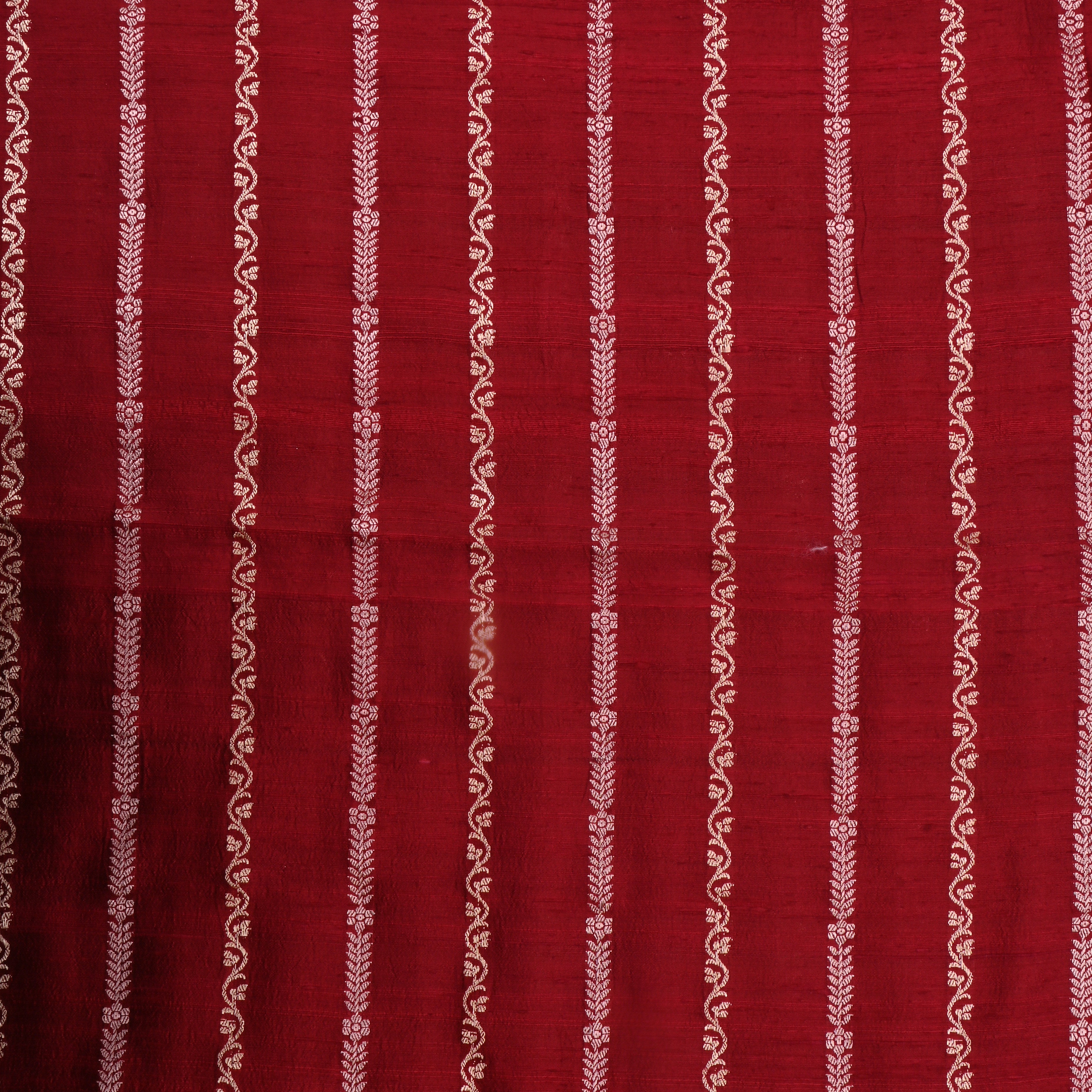 Rosewood Red Jamawar Dupion Fabric With Designer Stripes