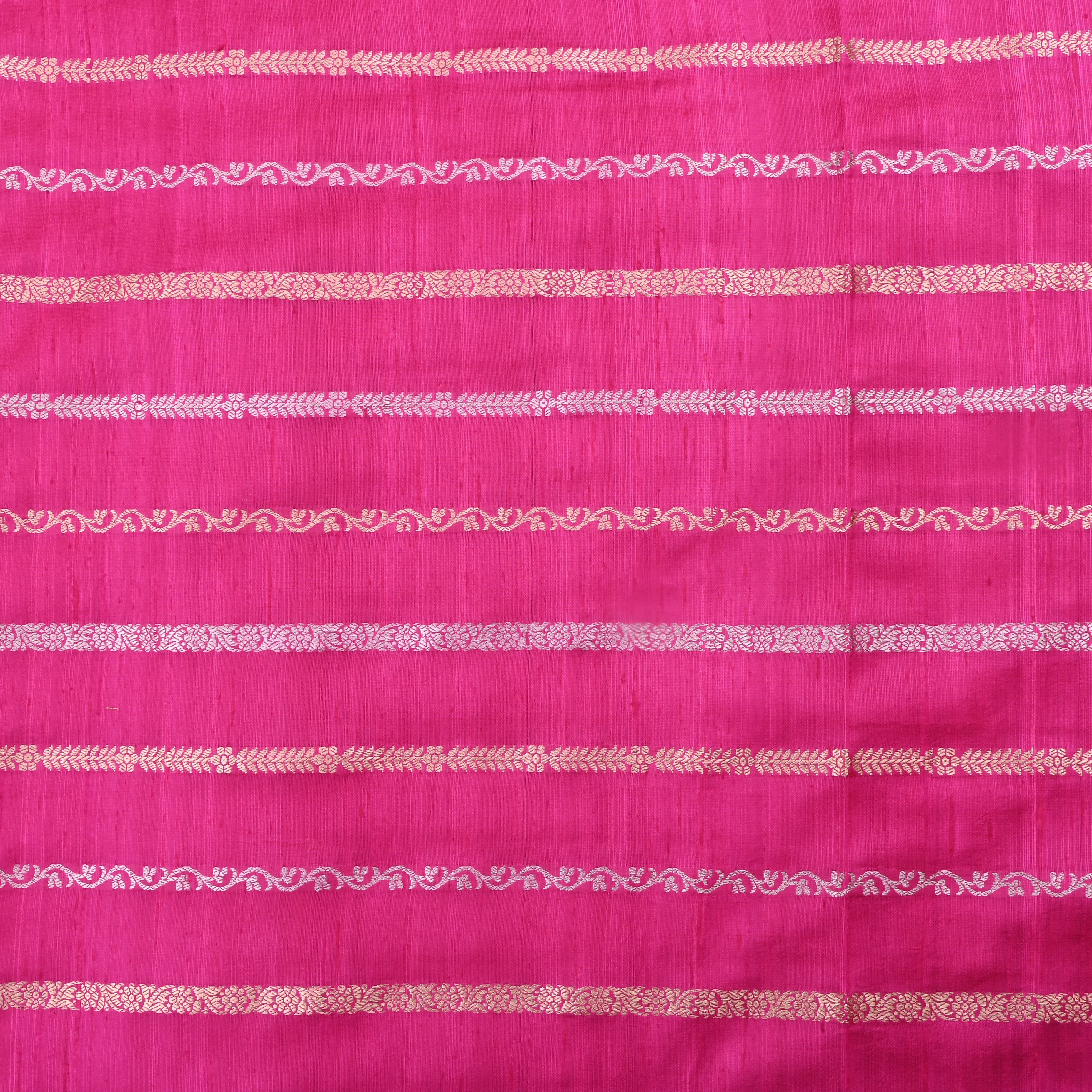 Cerise Pink Jamawar Dupion Fabric With Stripes