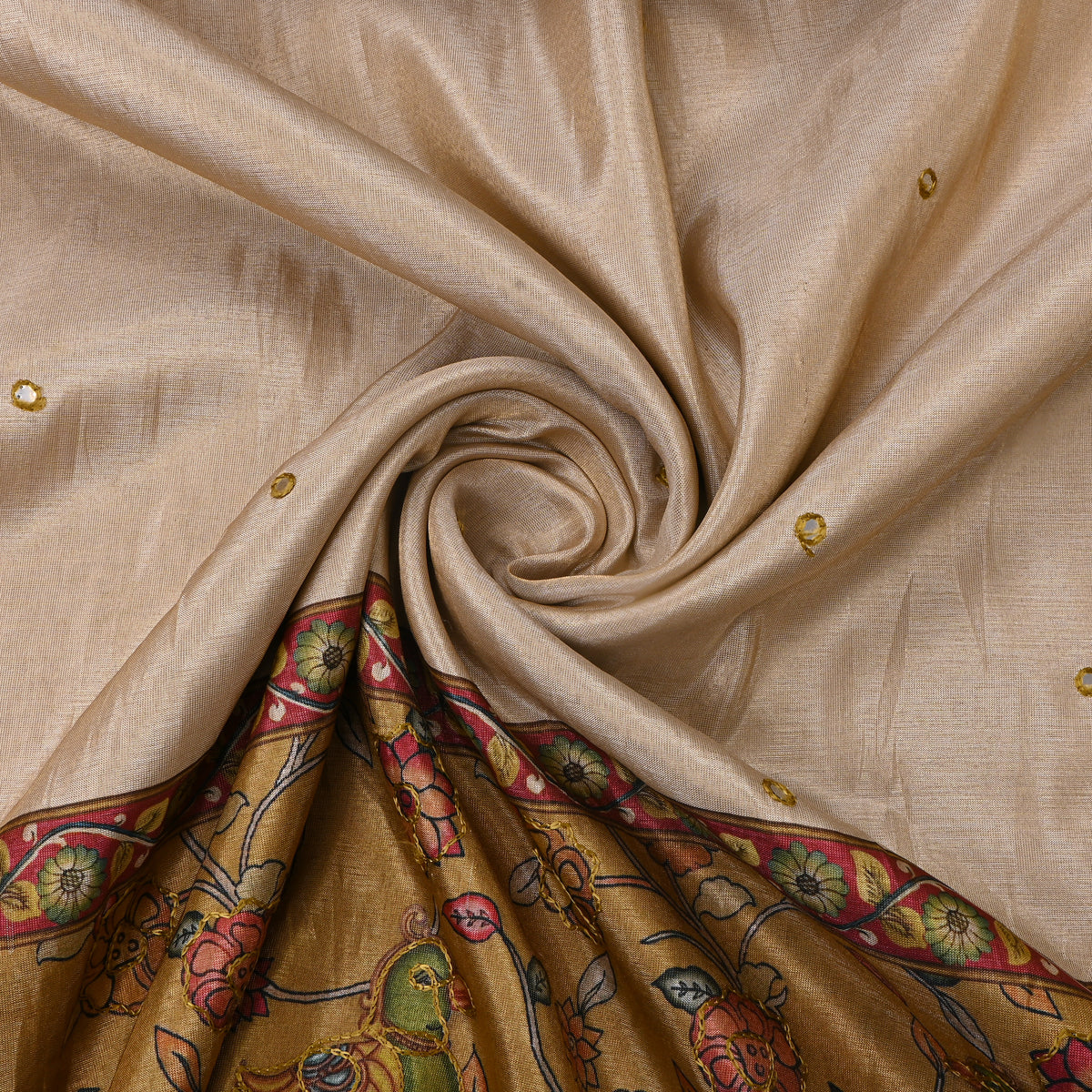 Soft Beige Printed Dupion Silk Fabric