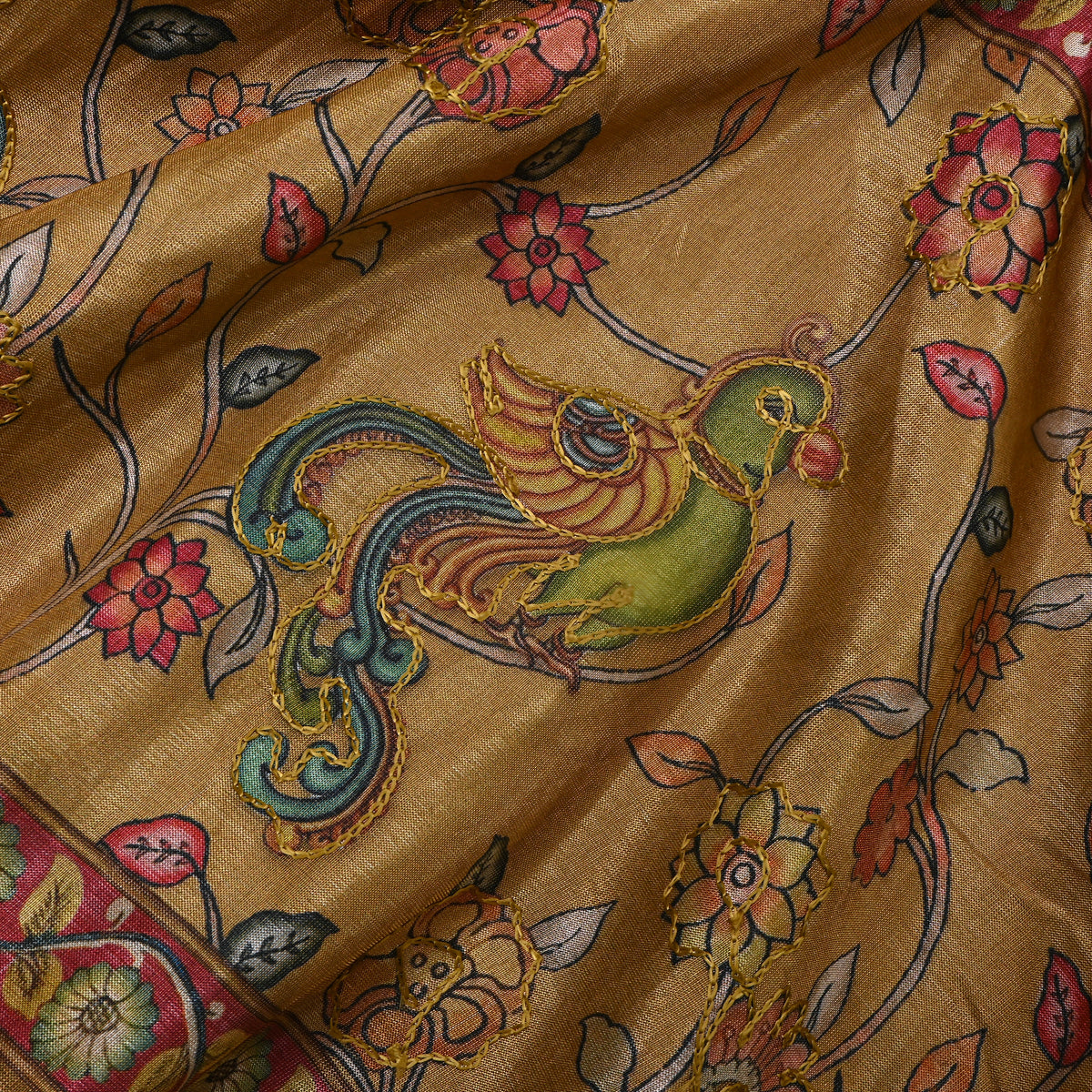 Soft Beige Printed Dupion Silk Fabric