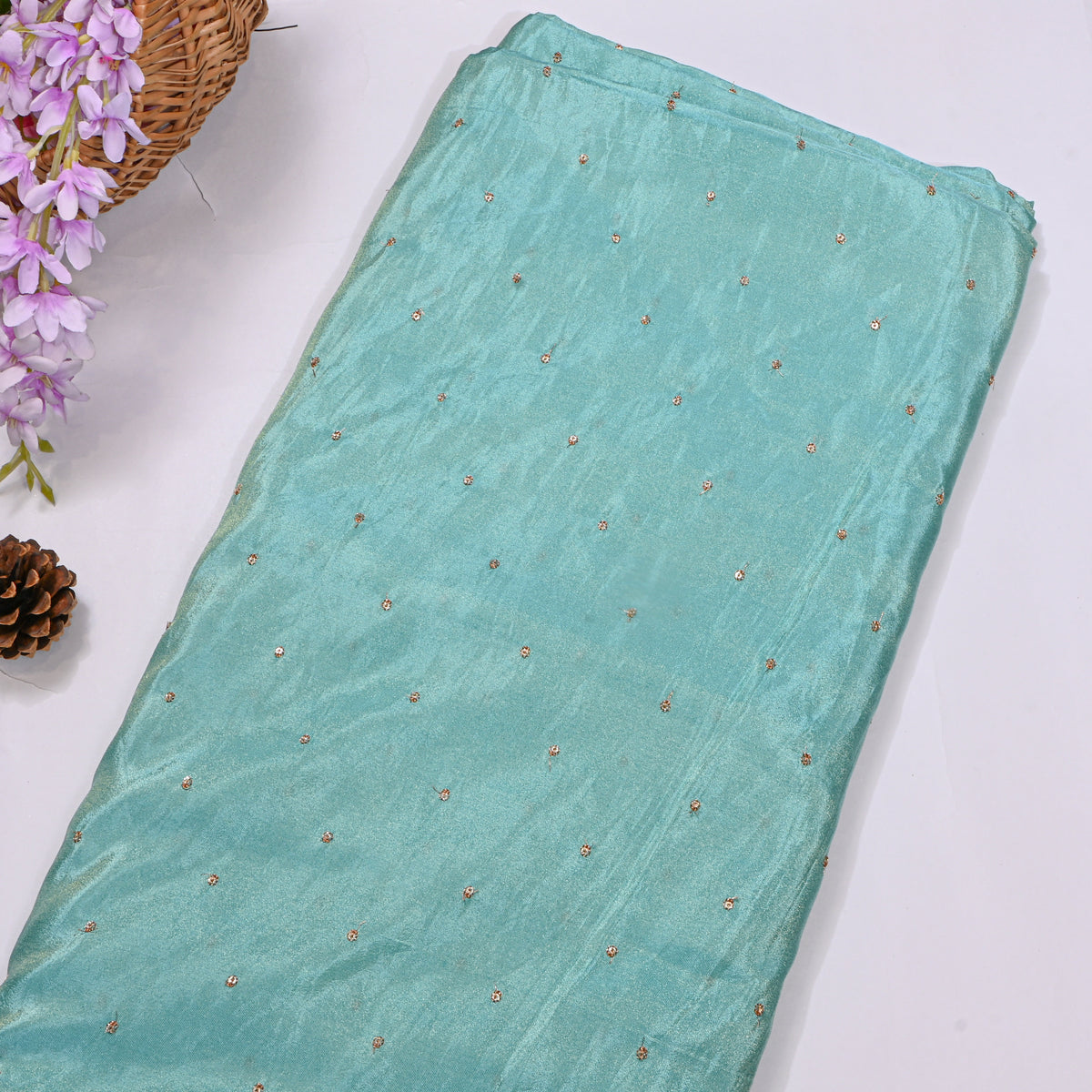 Jade Sequin Butti Embroidery Tissue Fabric