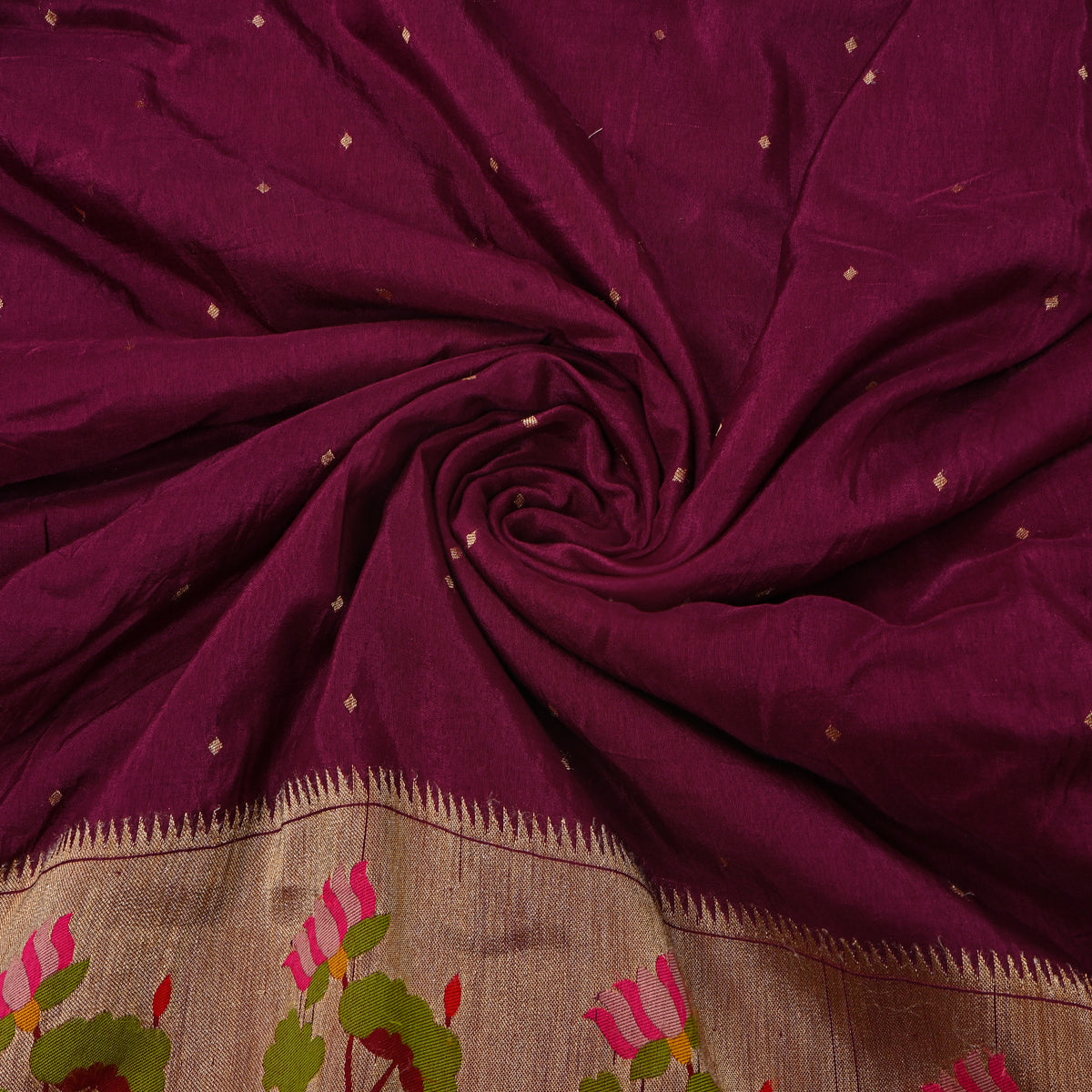 Maroon Paithani Gold Butti Banarasi Silk Fabric