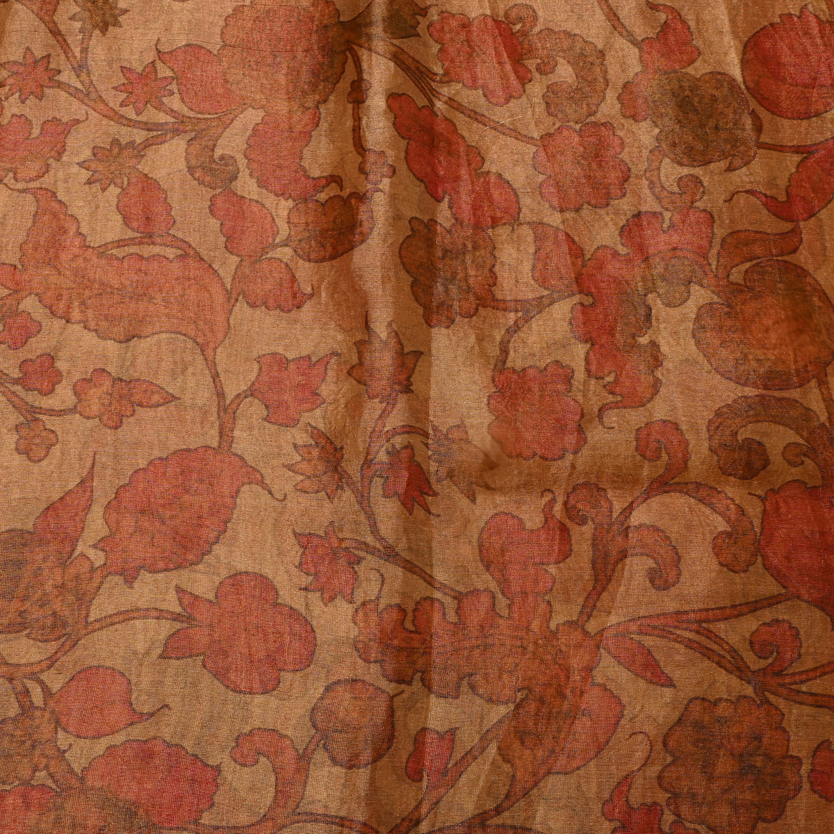 Caramel Brown Floral Jaal Print Organza Tissue Fabric