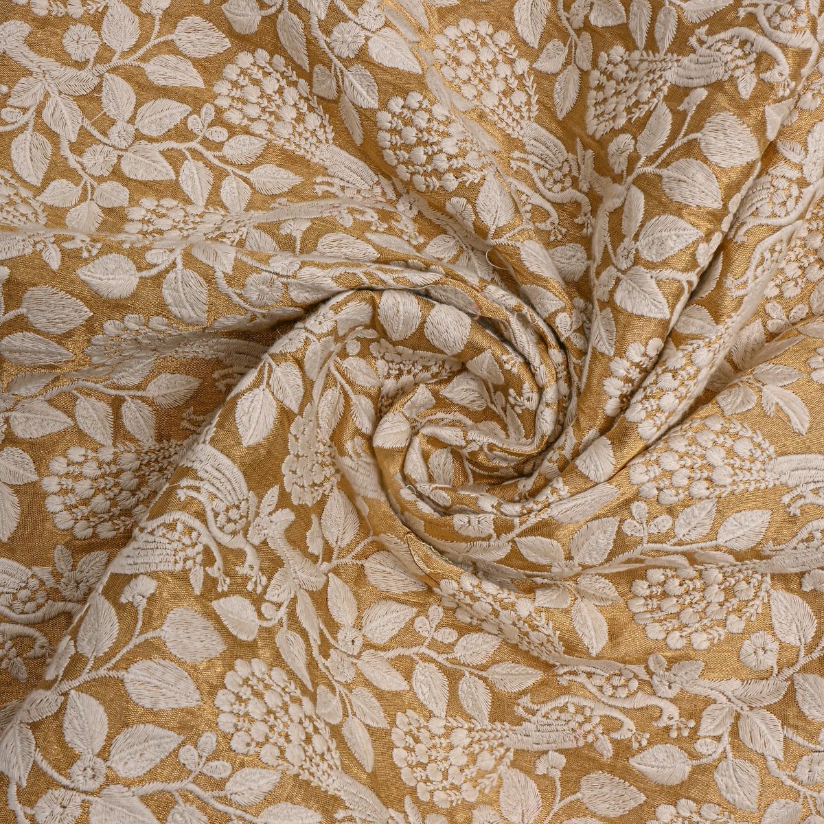 Gold Peacock Vine Thread Work Tissue Fabric