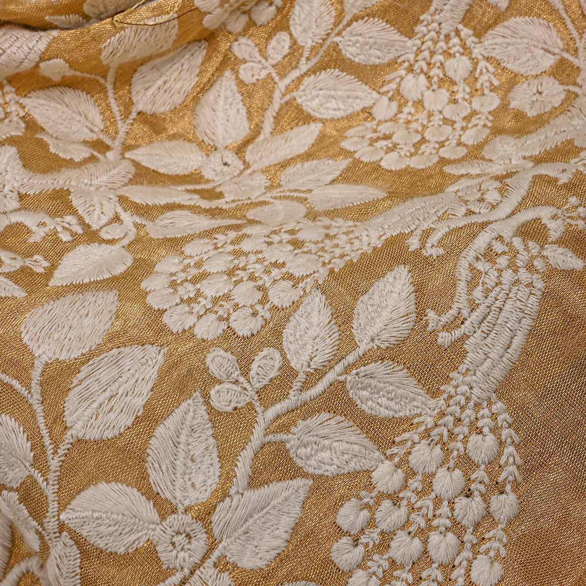 Gold Peacock Vine Thread Work Tissue Fabric