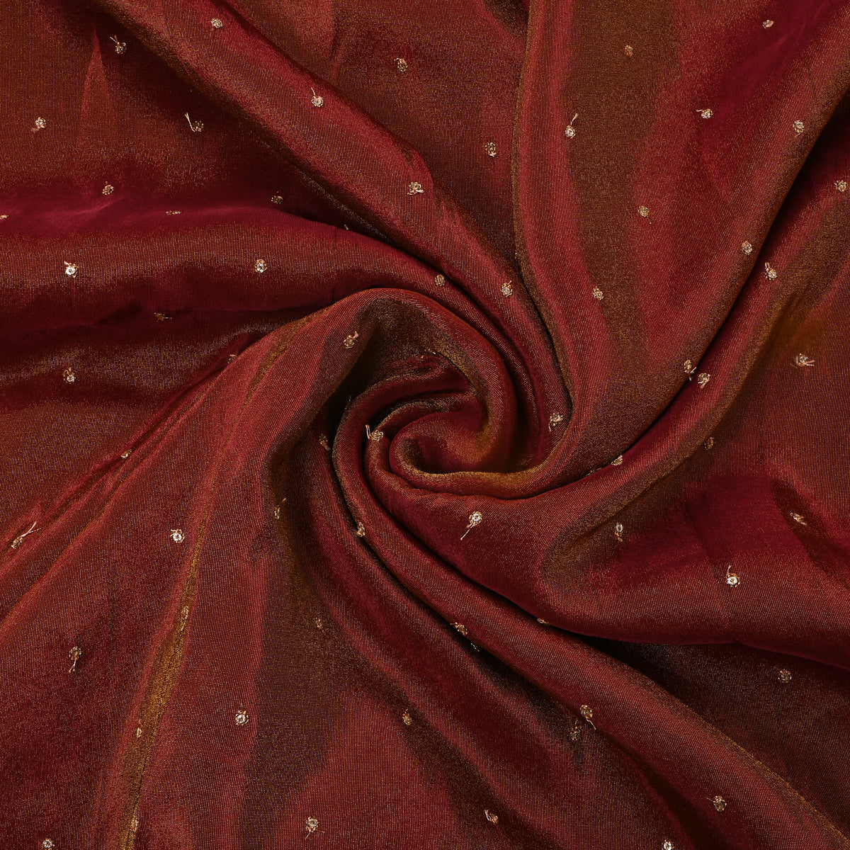 Maroon With Gold Zari Butti Embroidery Tissue Fabric