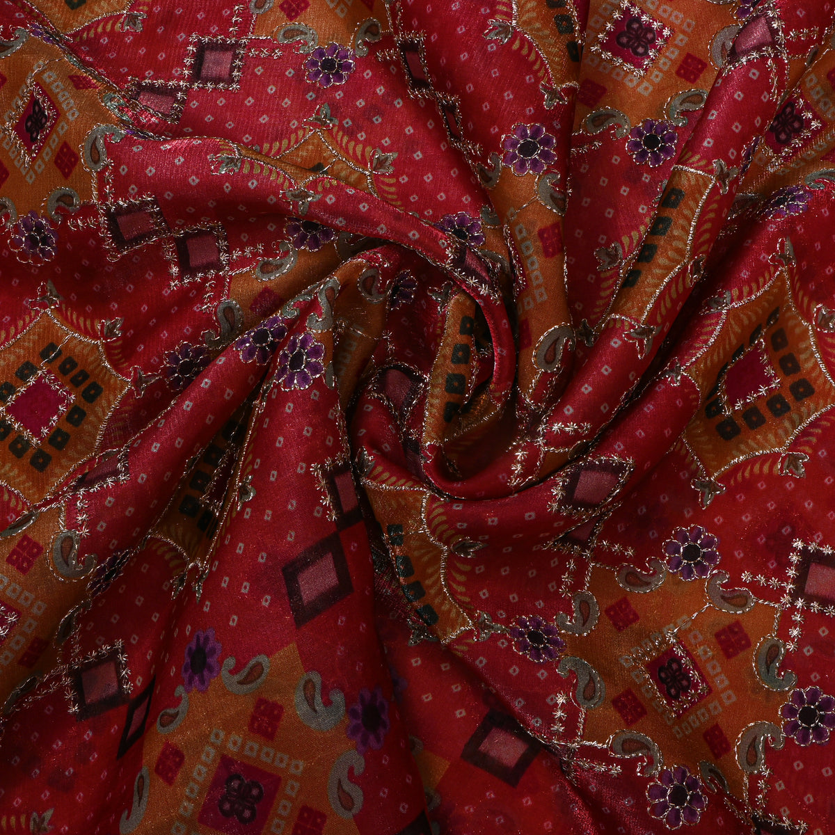 Poppy Pink Bandhani Geometric Print Tissue Fabric