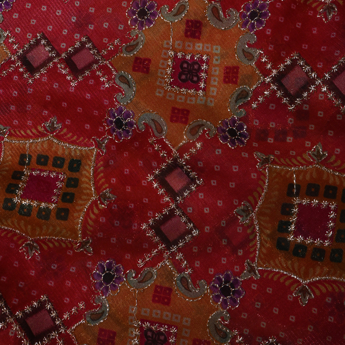 Poppy Pink Bandhani Geometric Print Tissue Fabric