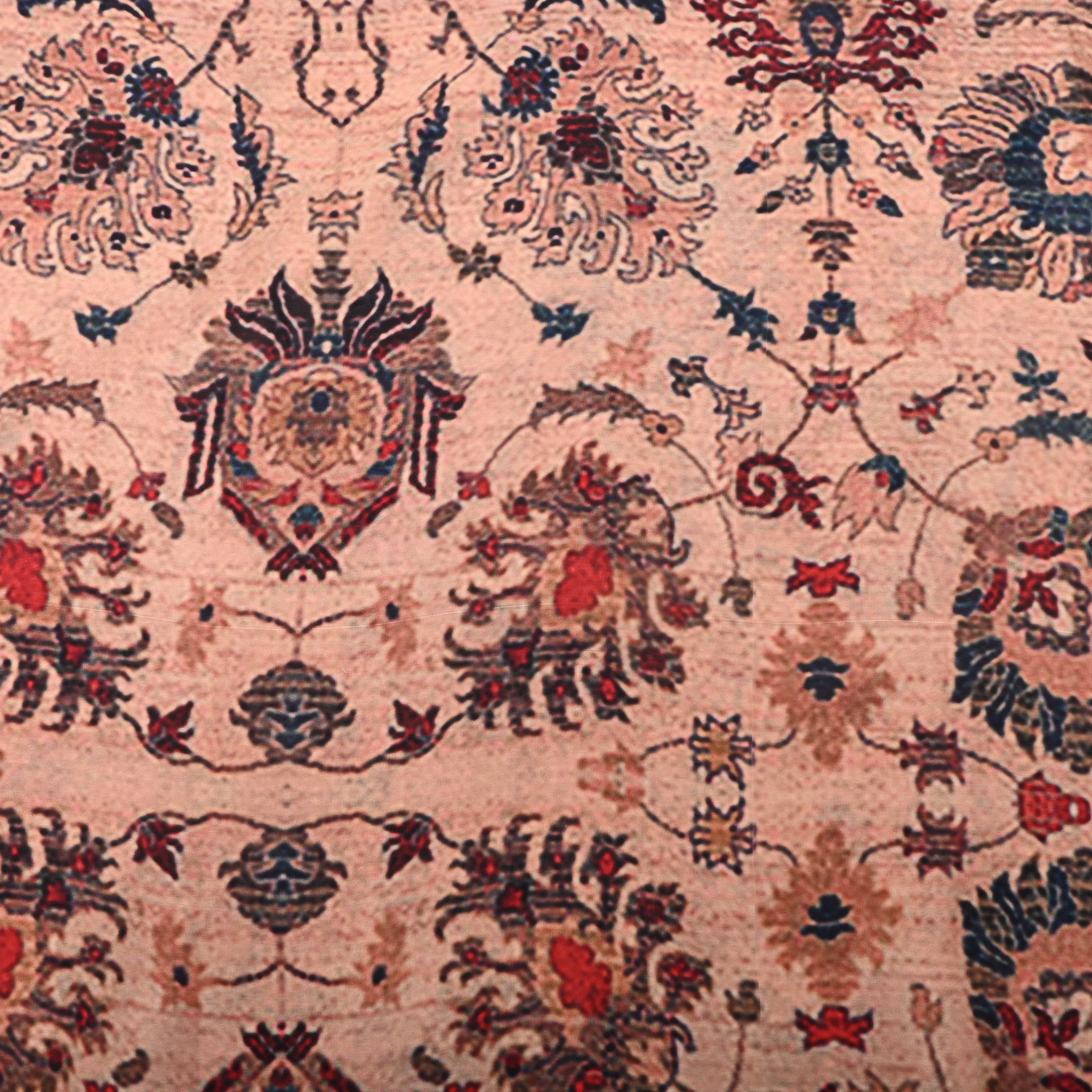 Beige Silk Fabric With Floral Prints