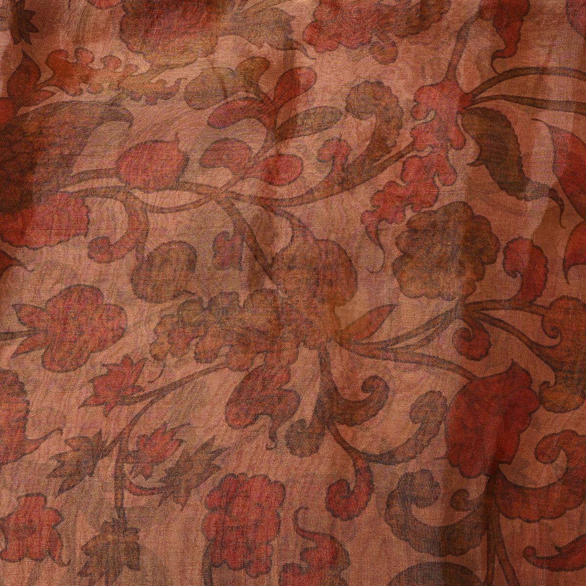 Cinnamon BrownFloral Jaal Print Organza Tissue Fabric