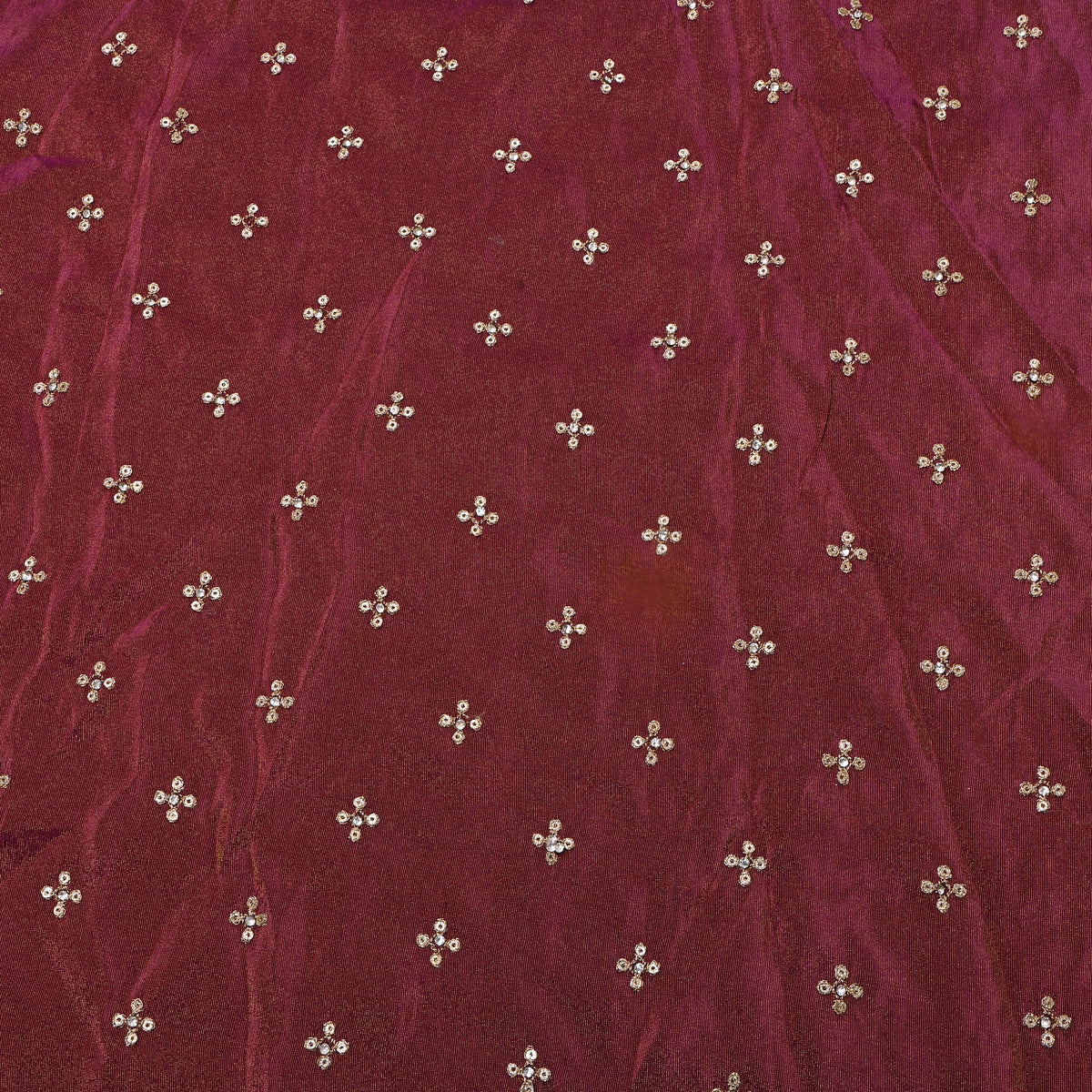Magenta With Gold Zari Sequin Butti Embroidery Tissue Fabric