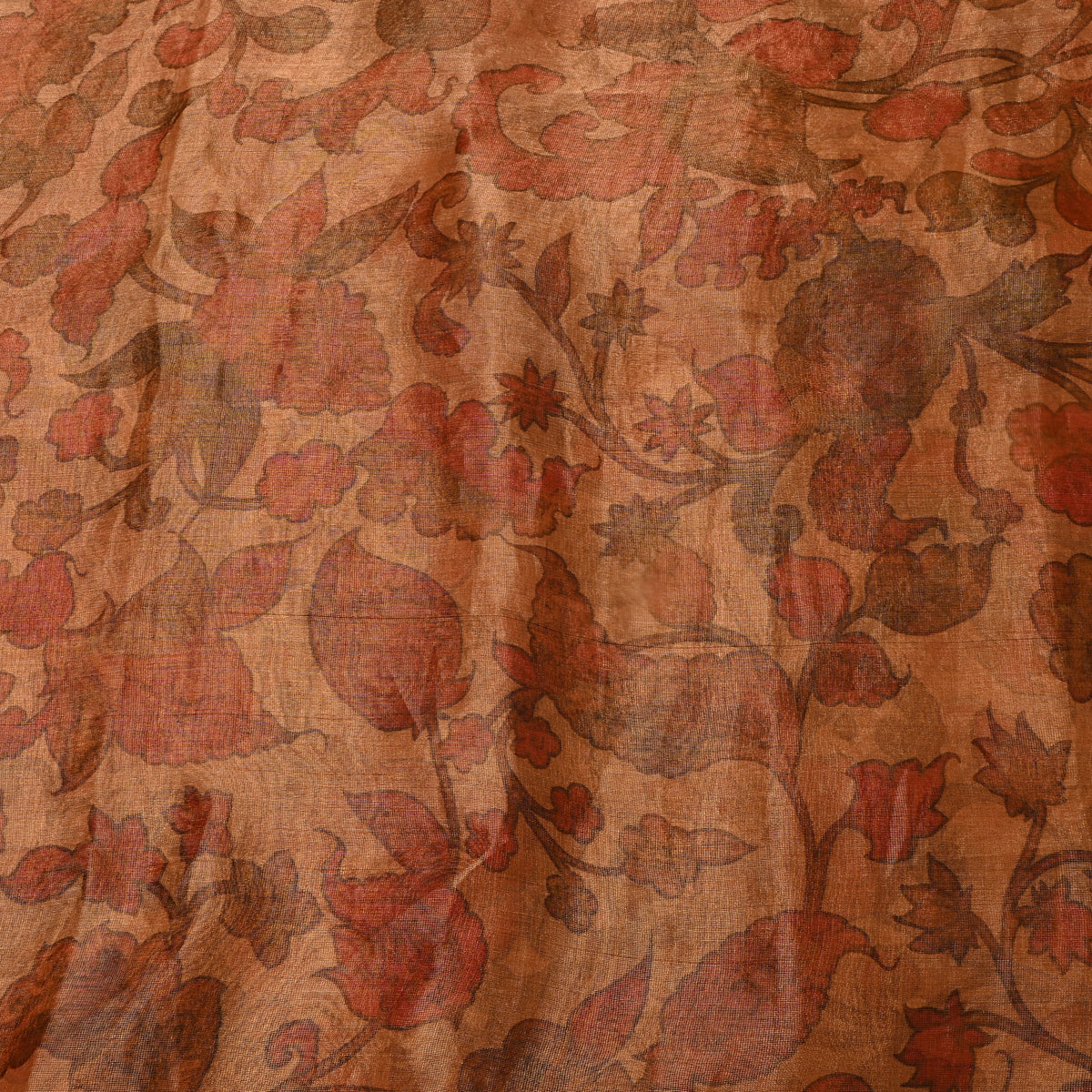 Toffee Brown Floral Jaal Print Organza Tissue Fabric