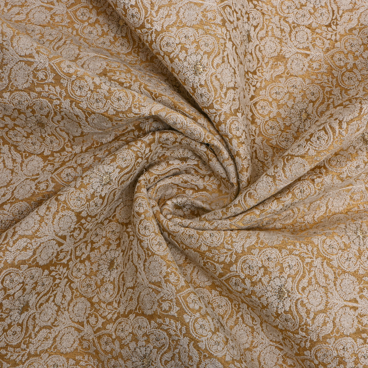 Gold Floral Jaal Thread Work Tissue Fabric