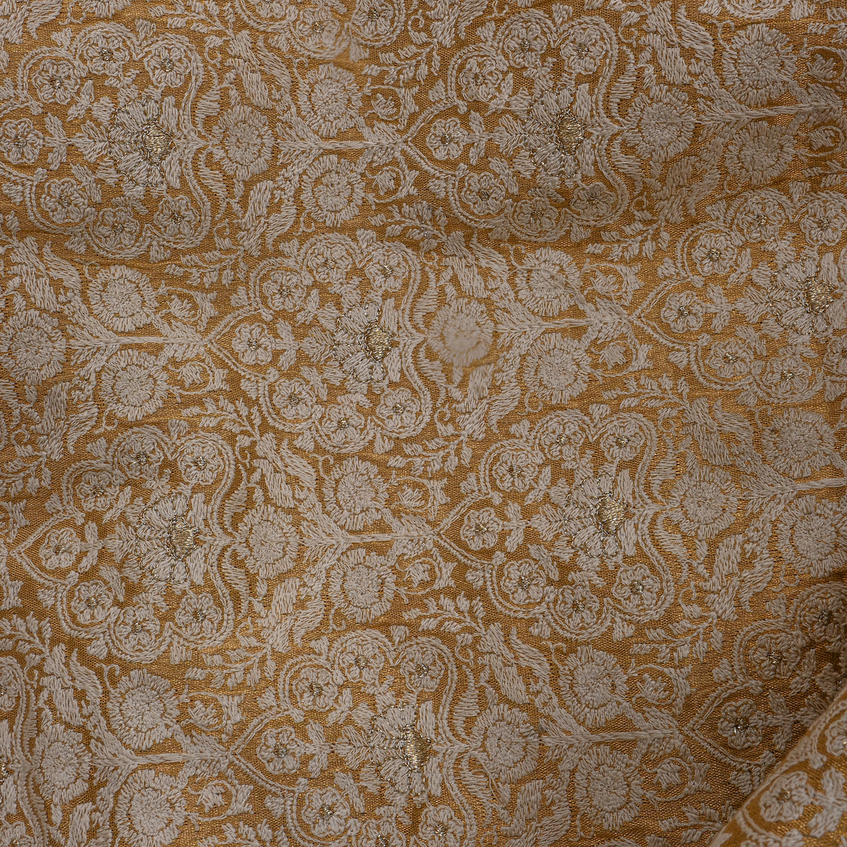 Gold Floral Jaal Thread Work Tissue Fabric