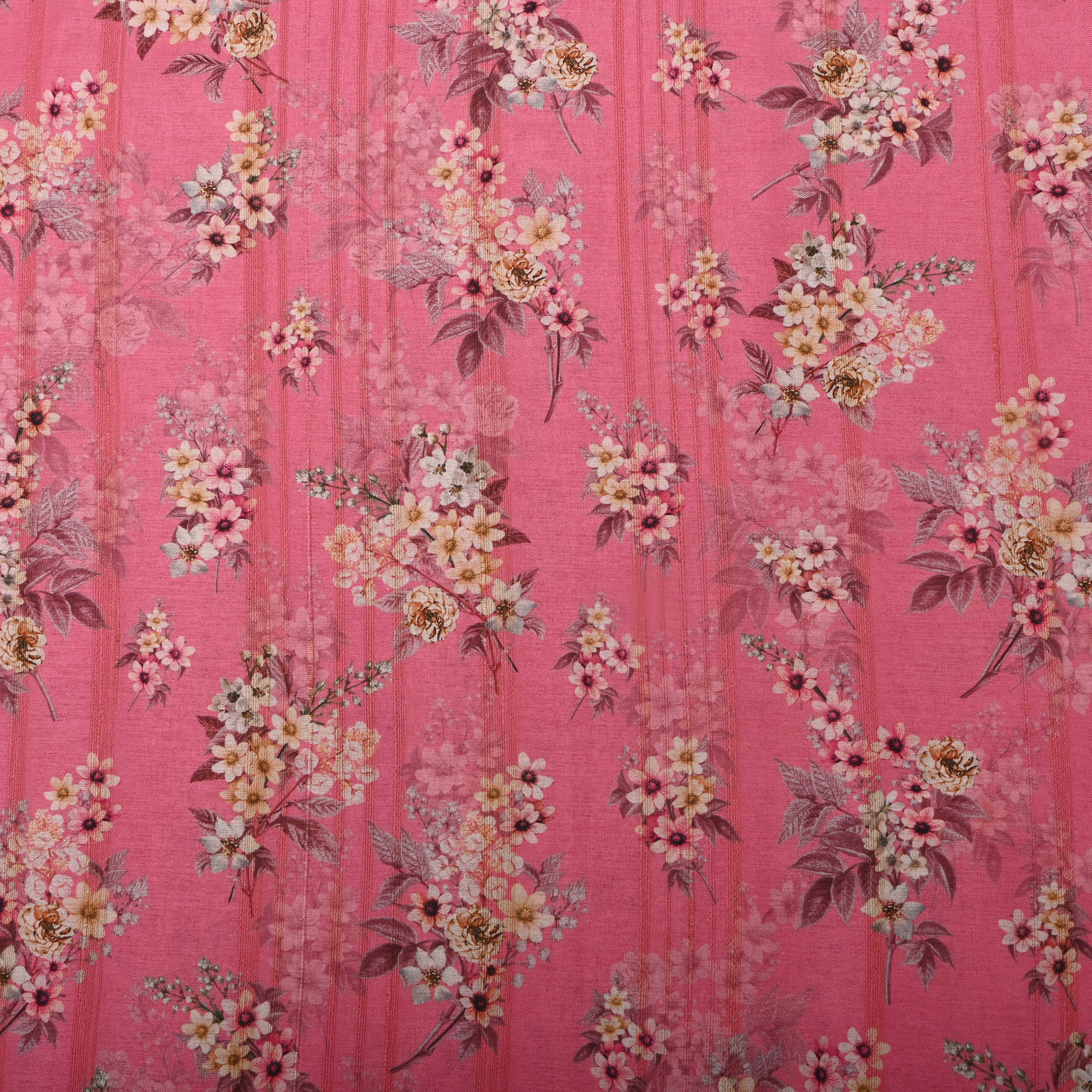 Light Pink Tussar Fabric With Floral Prints