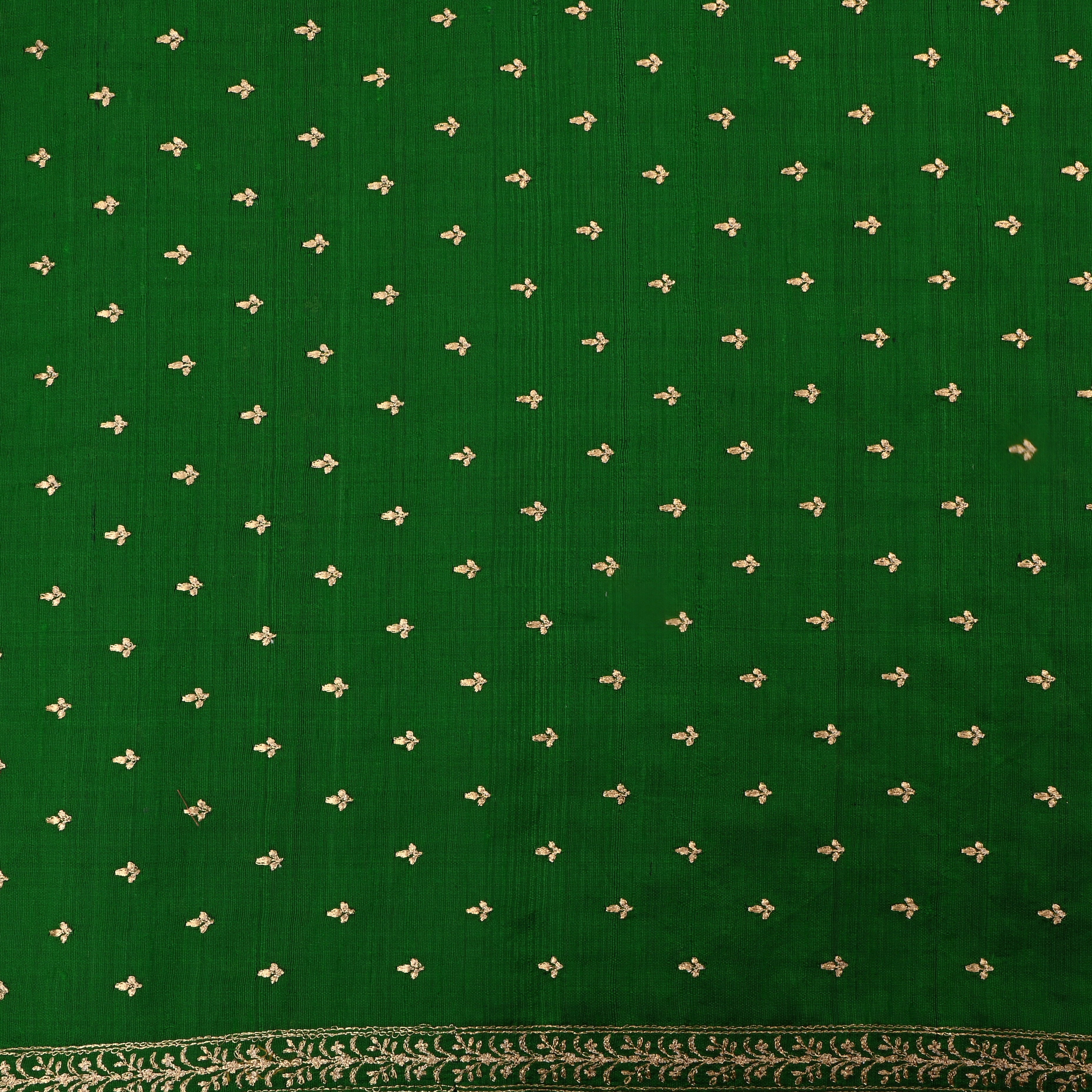Dark Forest Green Dupion Raw Silk Fabric With Floral Butti'S