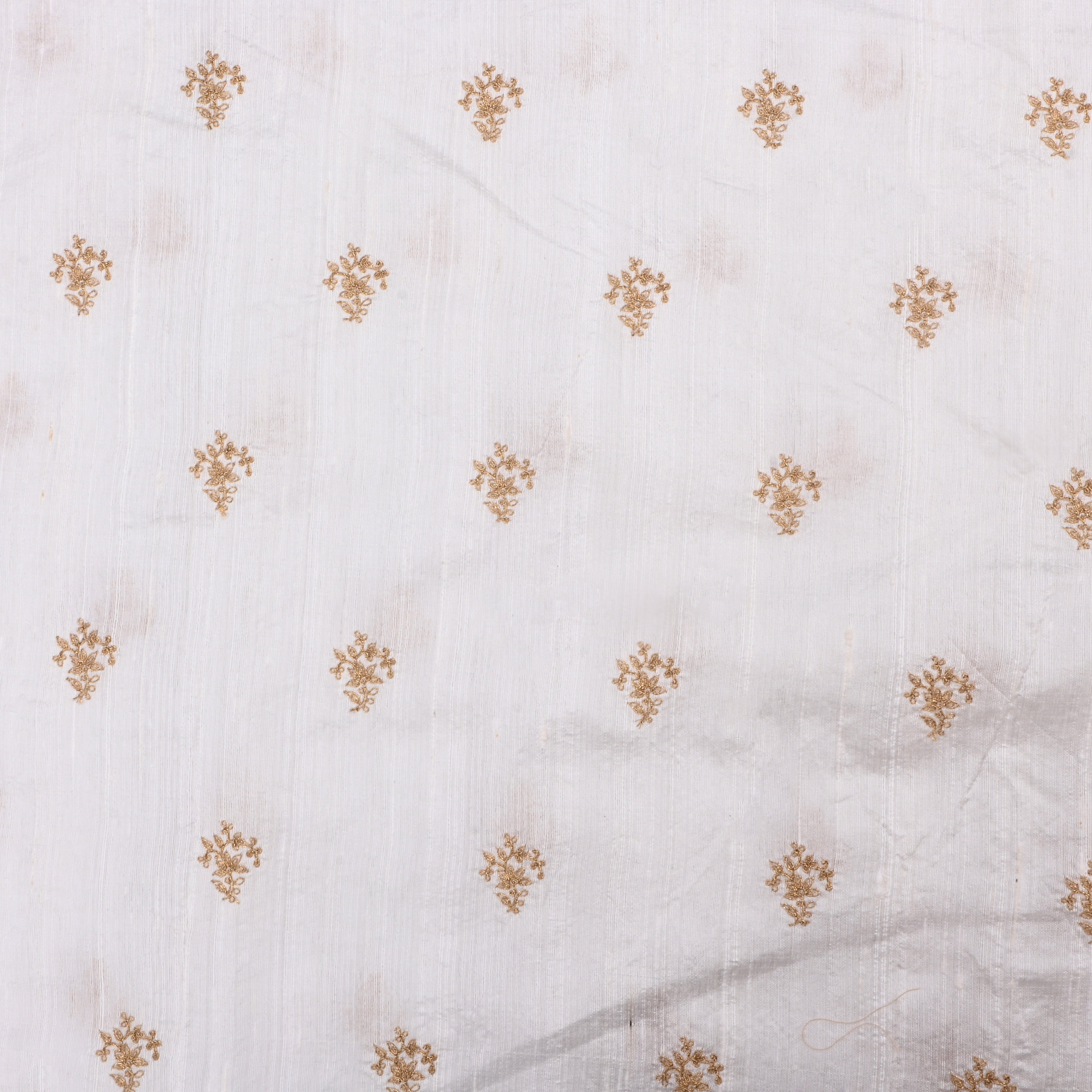 Whitish Silver Dupion Raw Silk Fabric With Embroidery Work