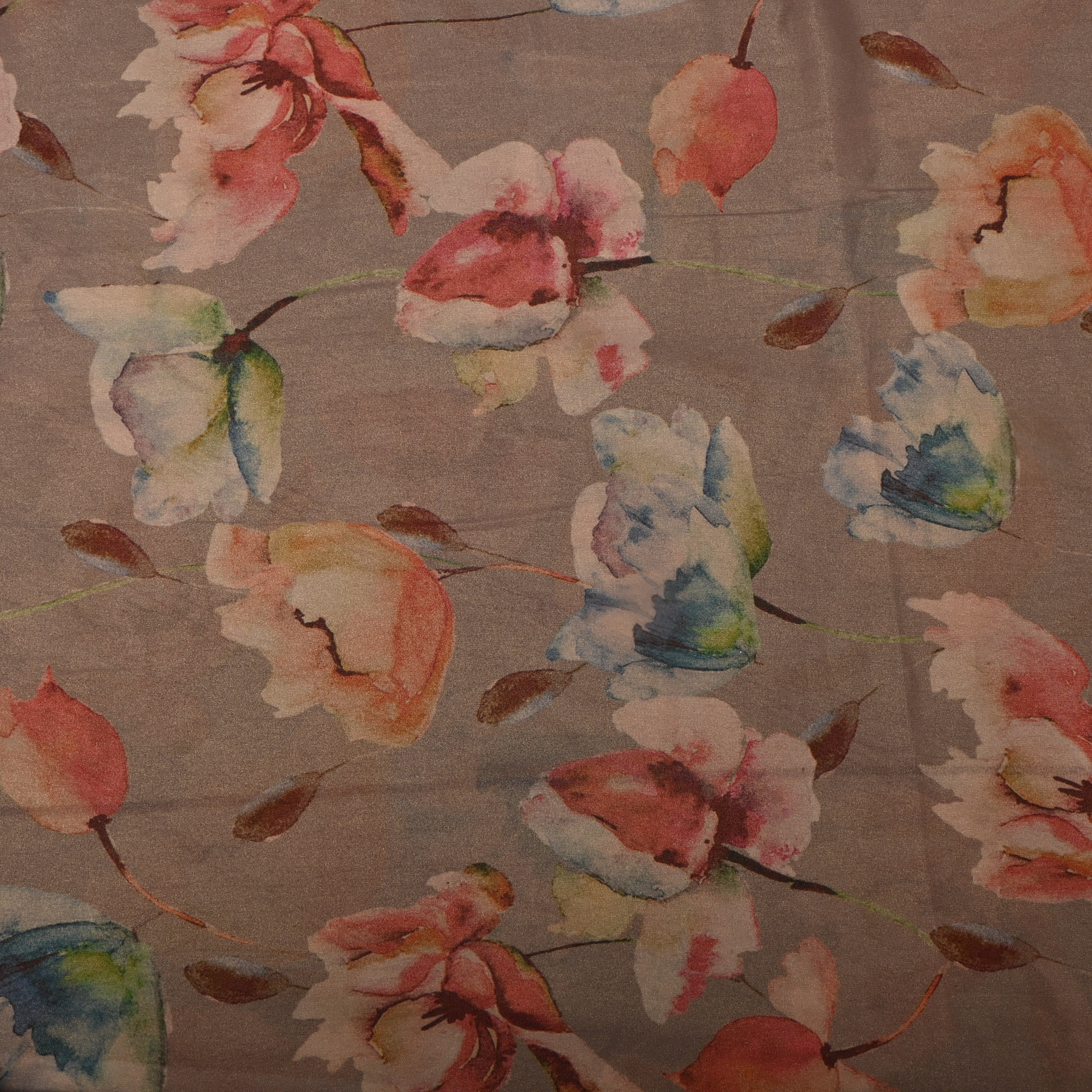 Hardwood Brown Tissue Fabric With Floral Prints