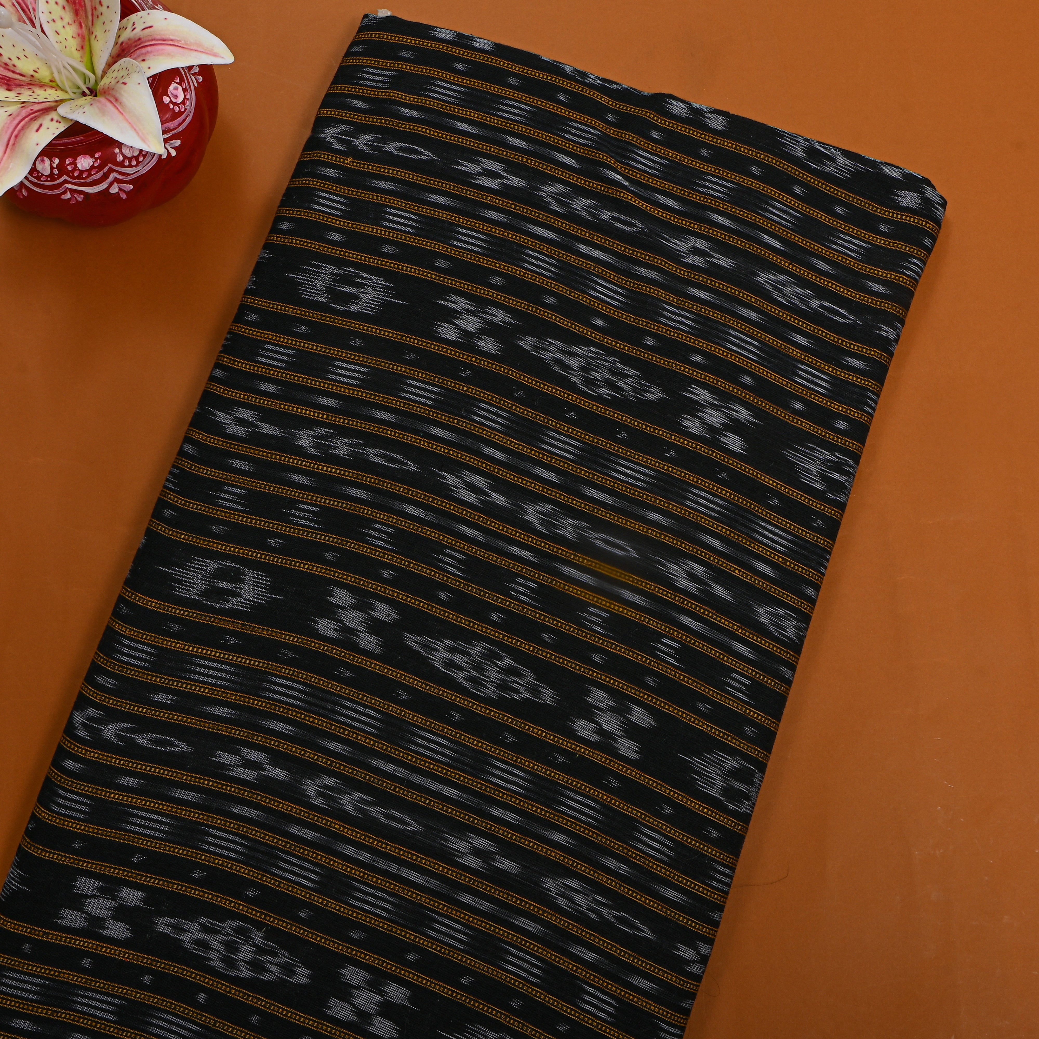 Black Grey Ikat Stripe Cotton Fabric