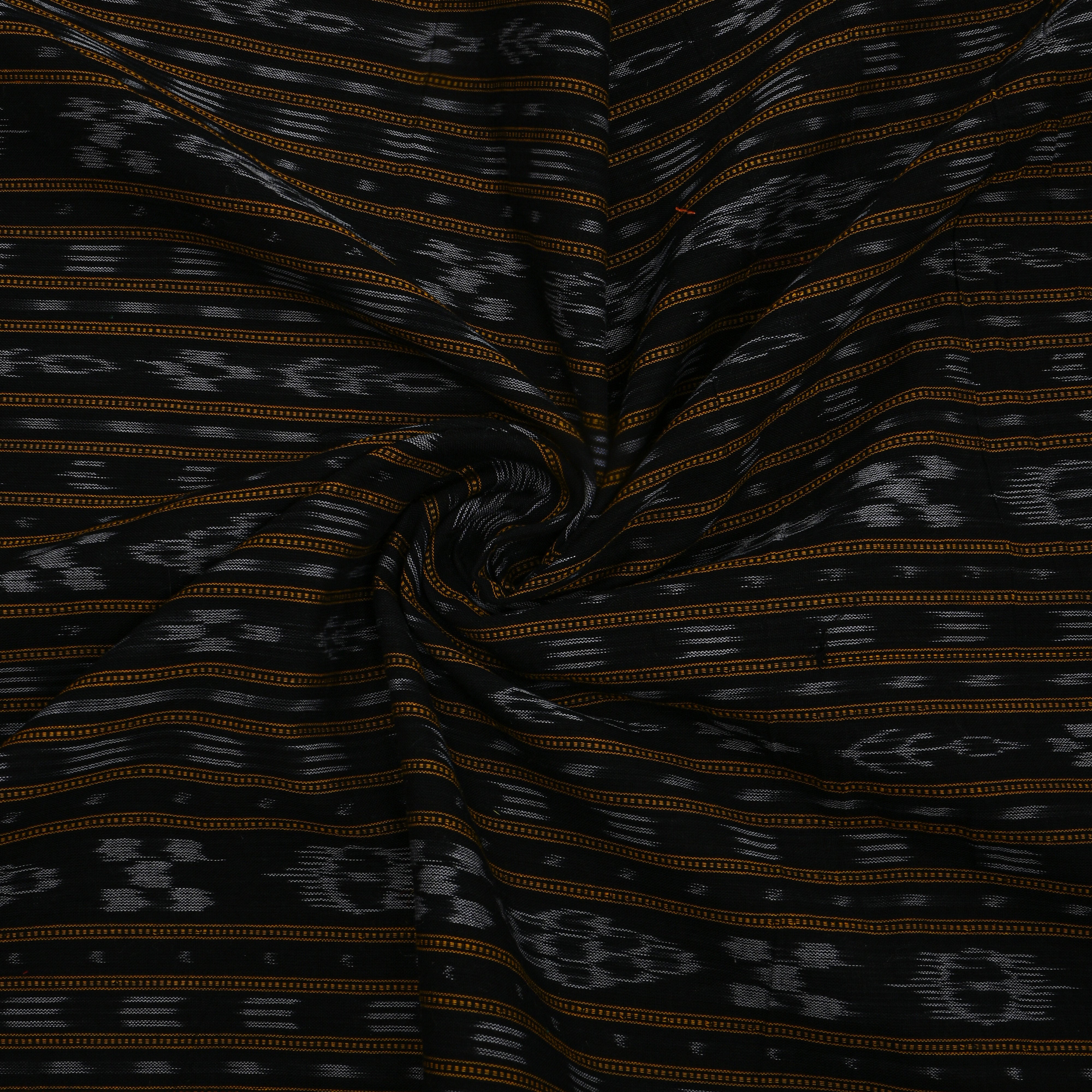 Black Grey Ikat Stripe Cotton Fabric