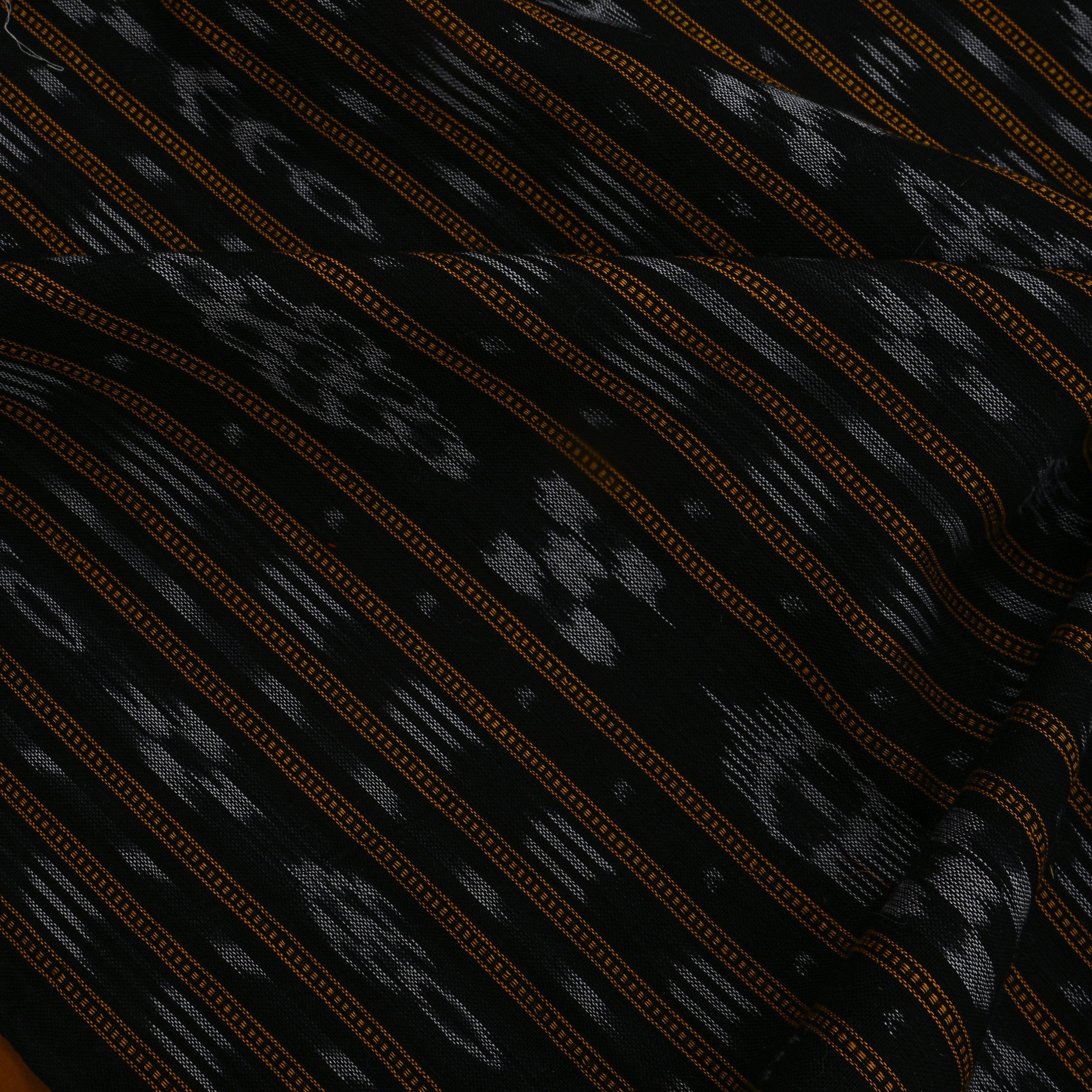 Black Grey Ikat Stripe Cotton Fabric