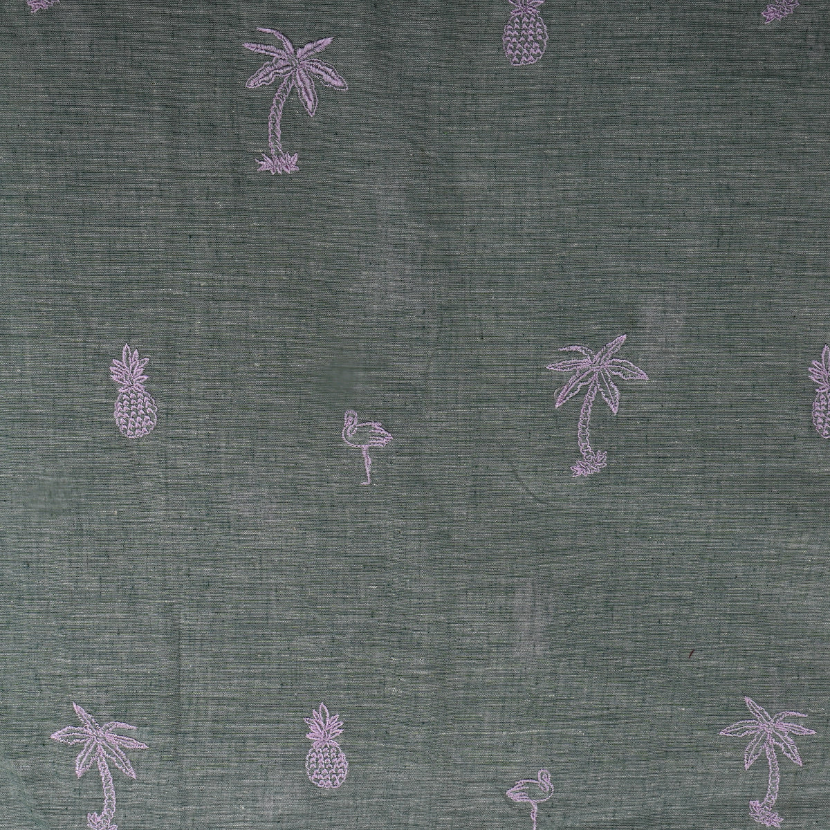 Charcoal Grey With Light Purple Tropical Embroidery