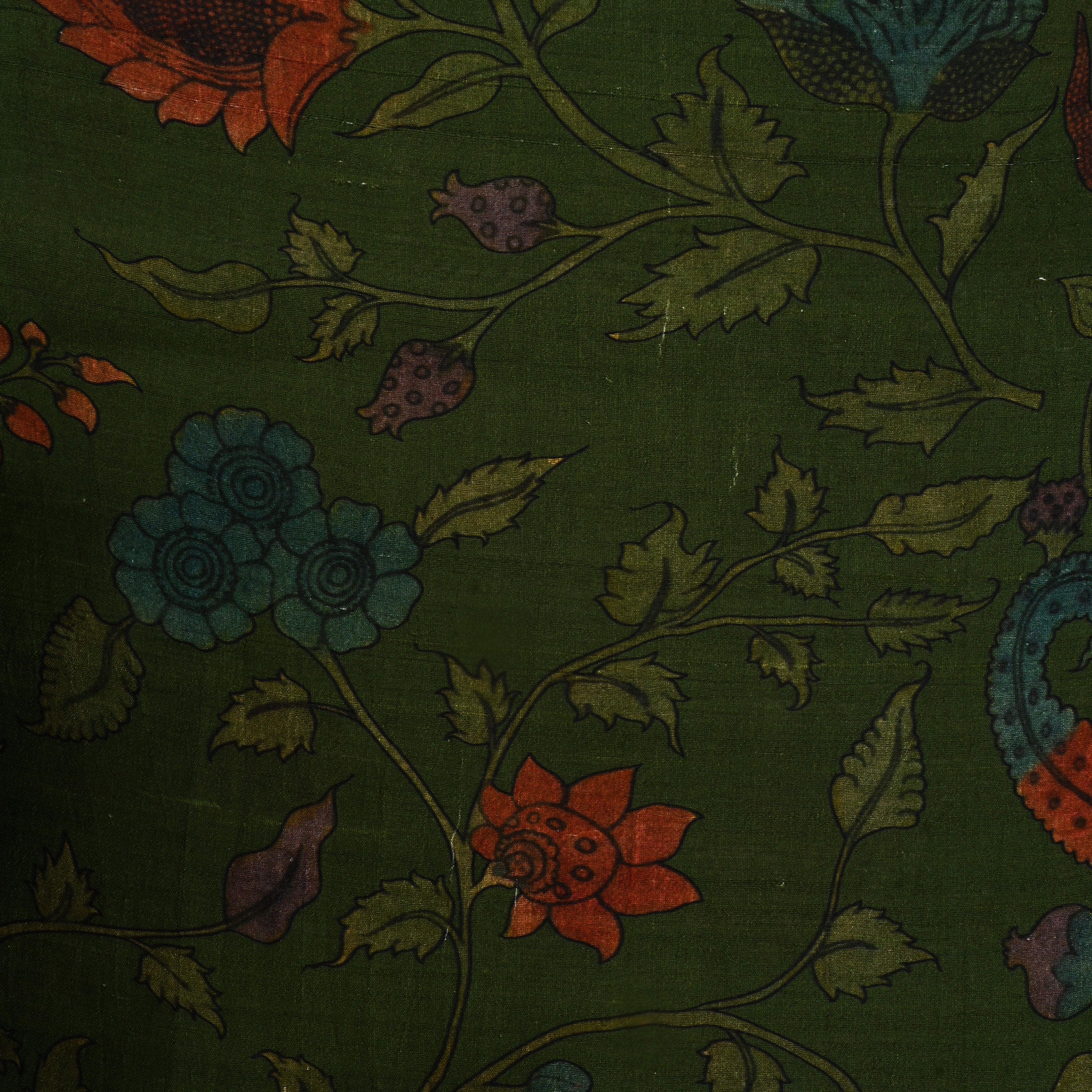 Black Olive Green Dupion Fabric With Digital Print