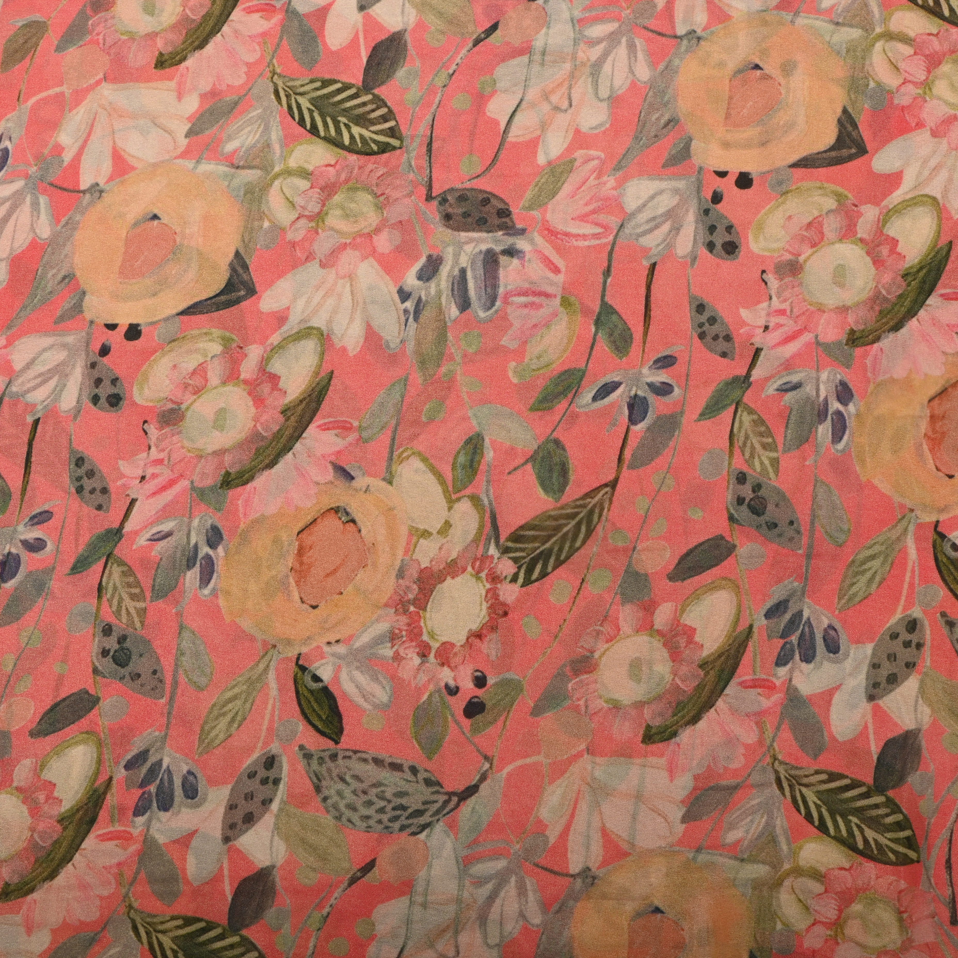 Pink Tissue Fabric With Floral Prints