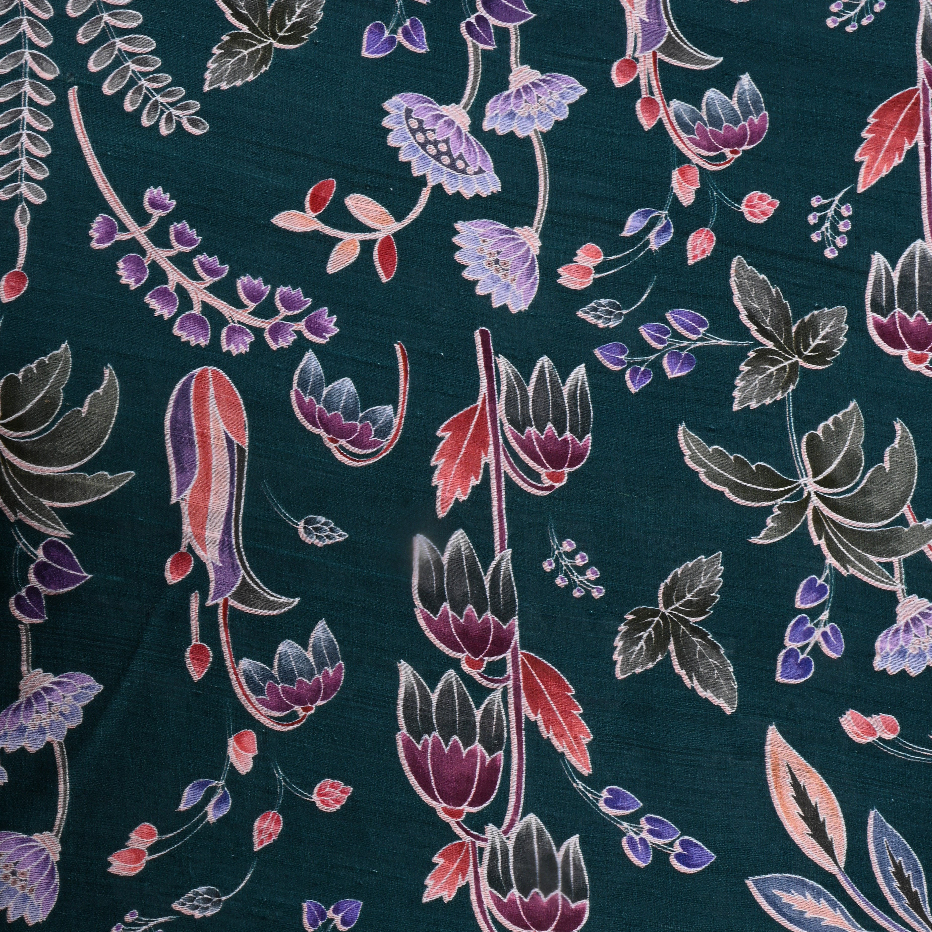 Firefly Bluish Cyan Dupion Fabric With Digital Print