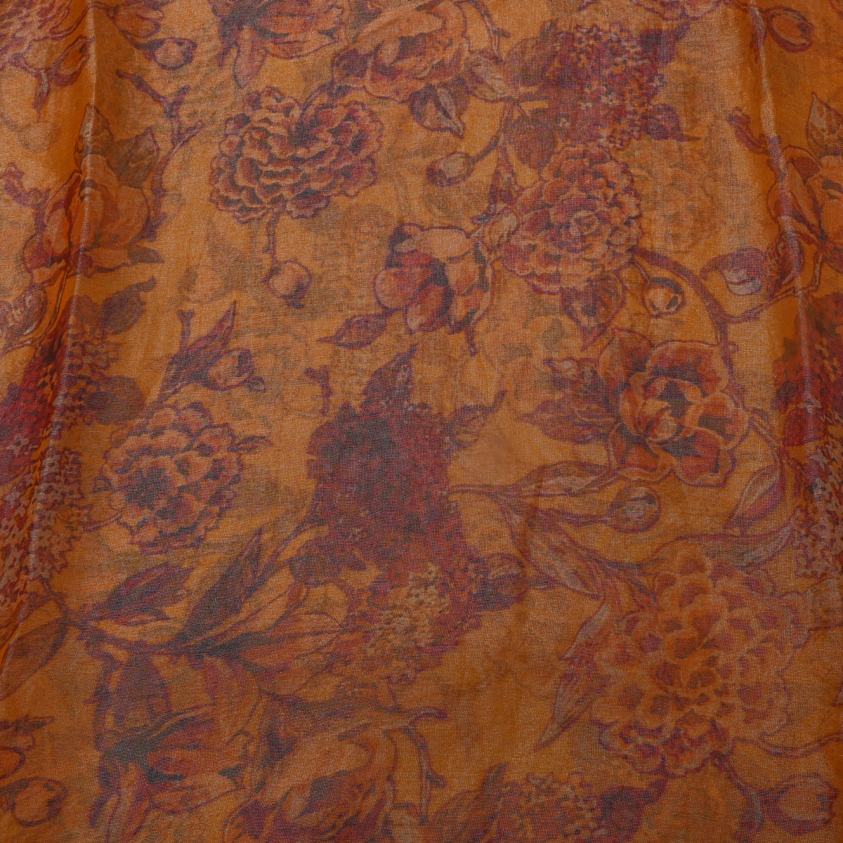 Copper Orange Floral Printed Organza Tissue Fabric