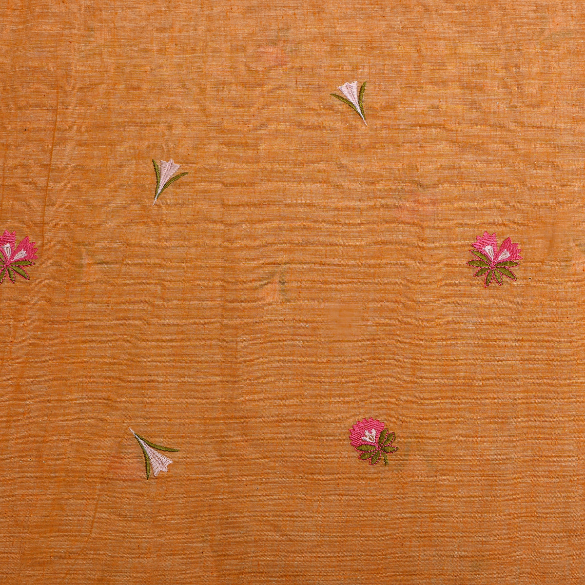 Bright Orange With Lavender Thread Work Butti Cotton Fabric