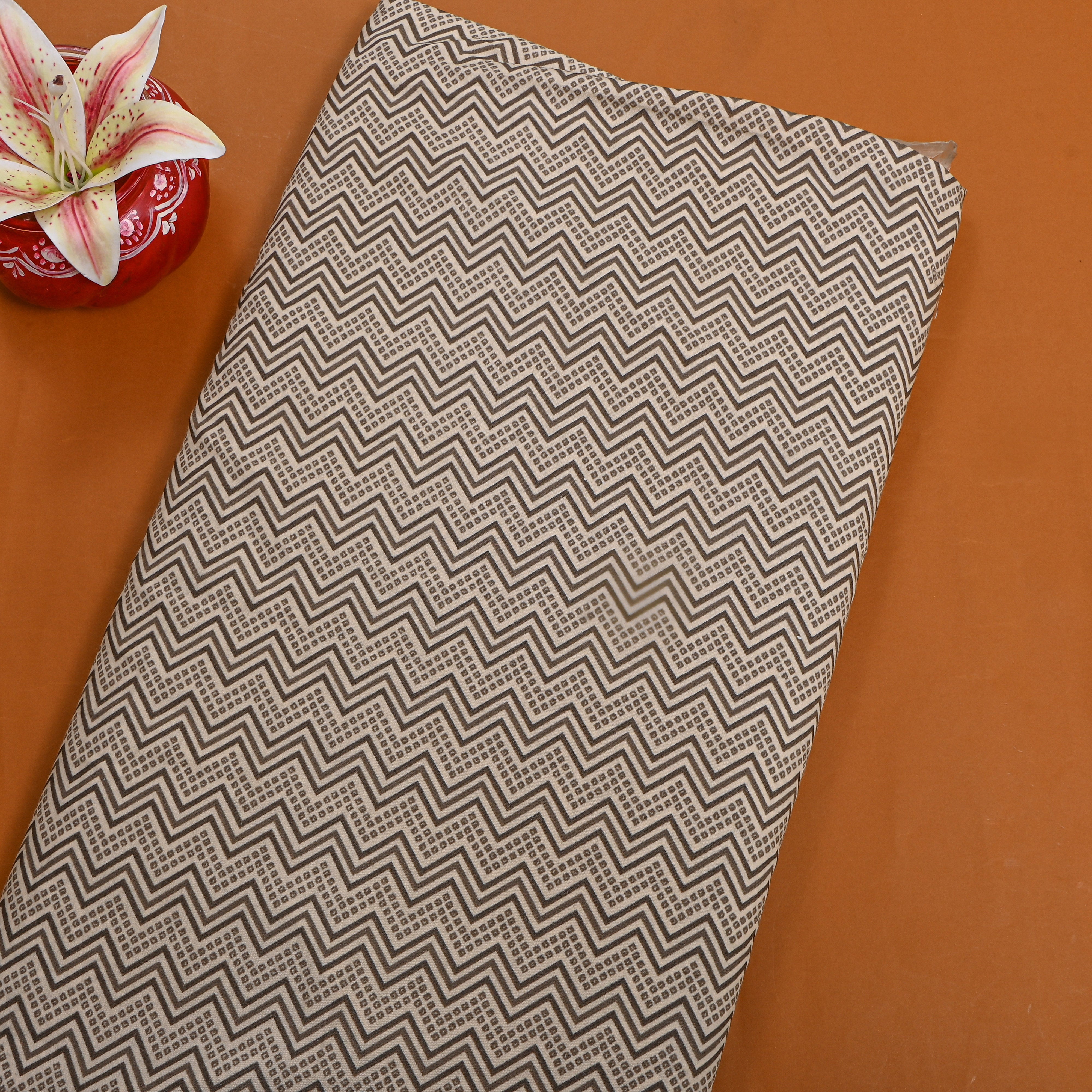 Beige Brown Chevron Cotton Fabric