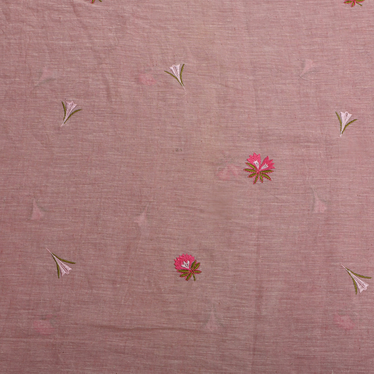 Dusty Pink With Ivory Thread Work Butti Cotton Fabric