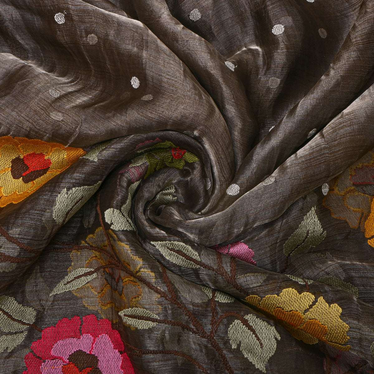 Slate Grey Thread Work Embroidery Tissue Fabric