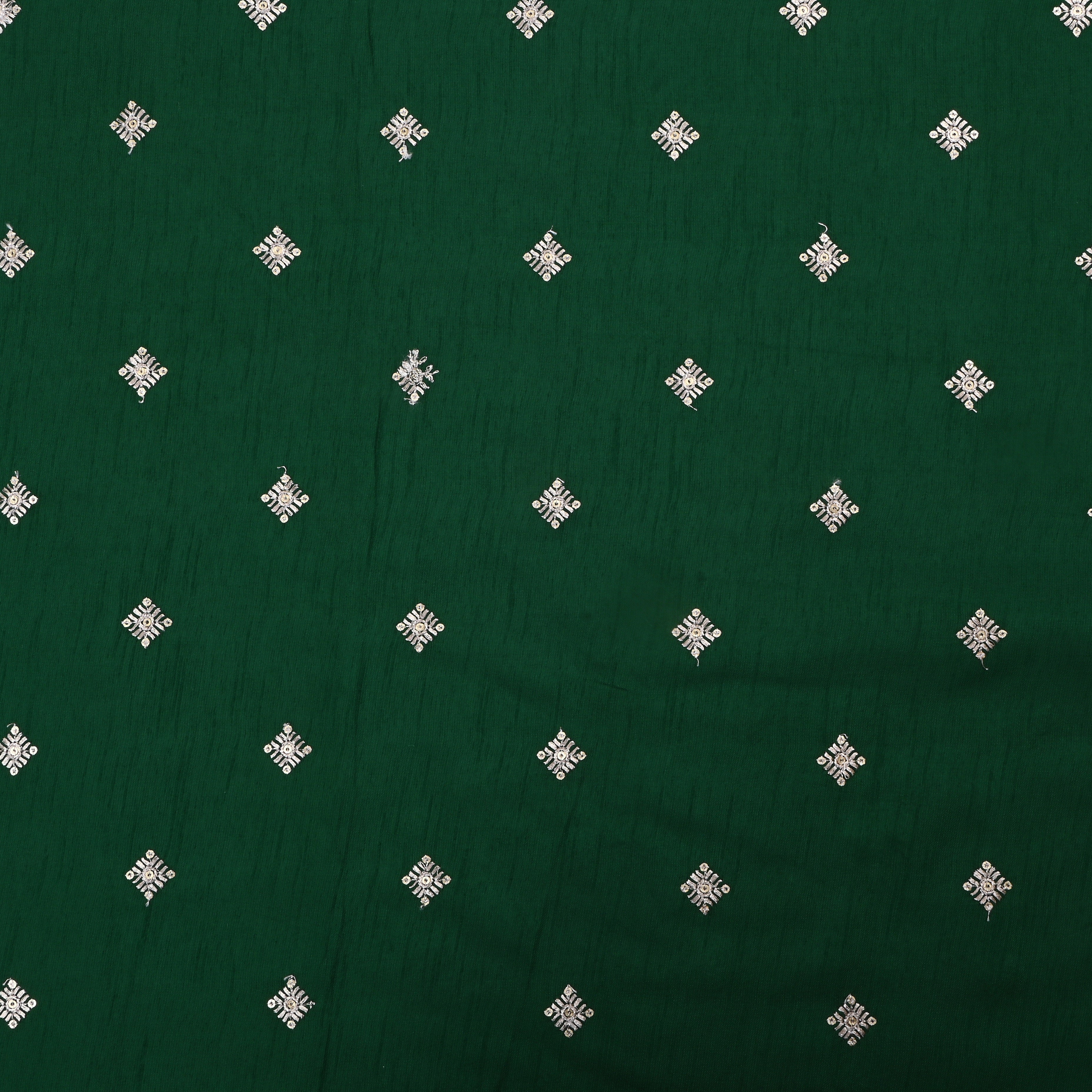 Bottle Green Silk Fabric With Embroidery Work