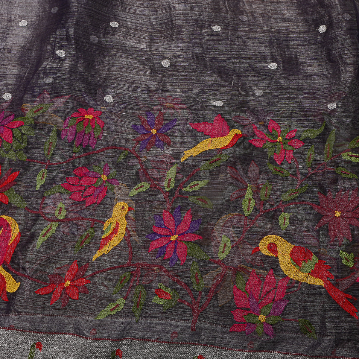 Onyx Black Thread Work Embroidery Tissue Fabric
