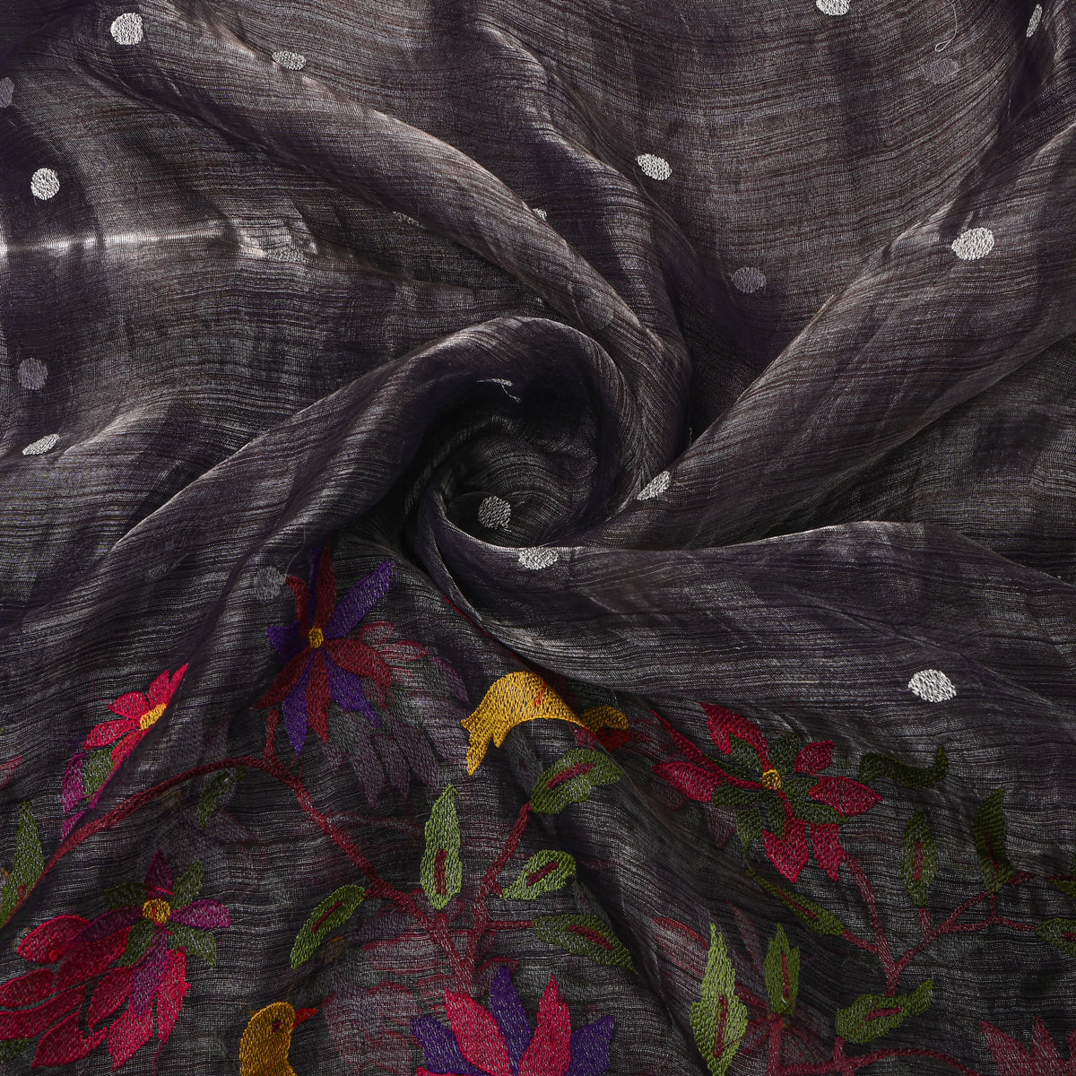 Onyx Black Thread Work Embroidery Tissue Fabric