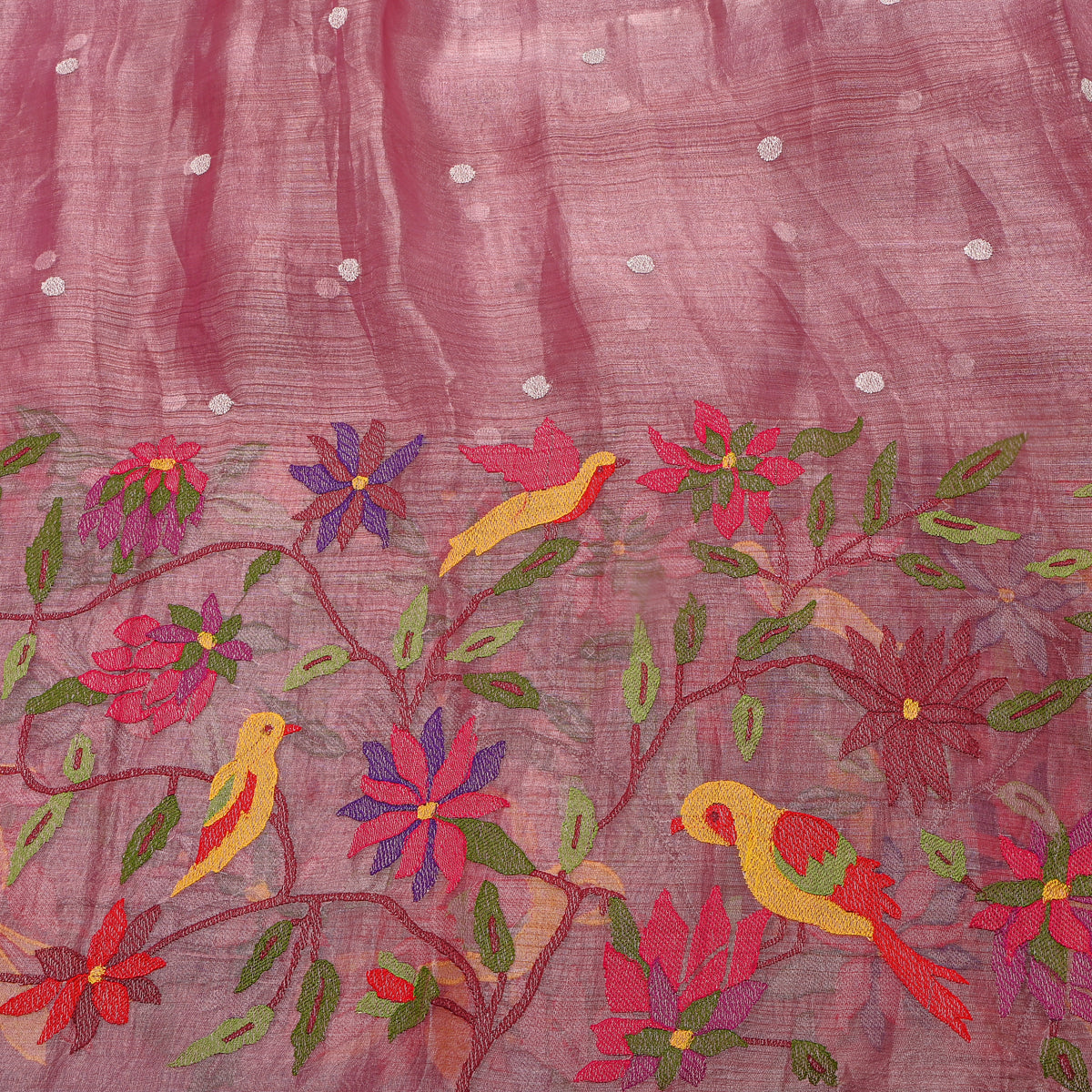 Blush Pink Thread Work Embroidery Tissue Fabric
