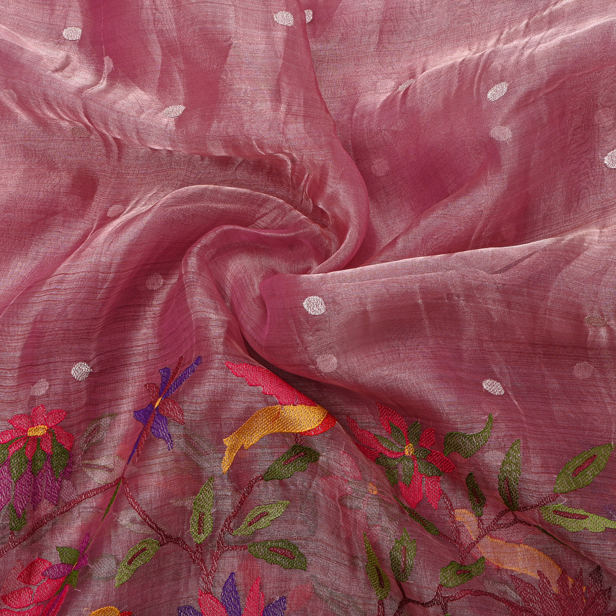 Blush Pink Thread Work Embroidery Tissue Fabric