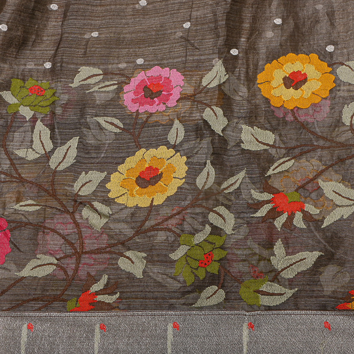 Smoke Grey Thread Work Embroidery Tissue Fabric
