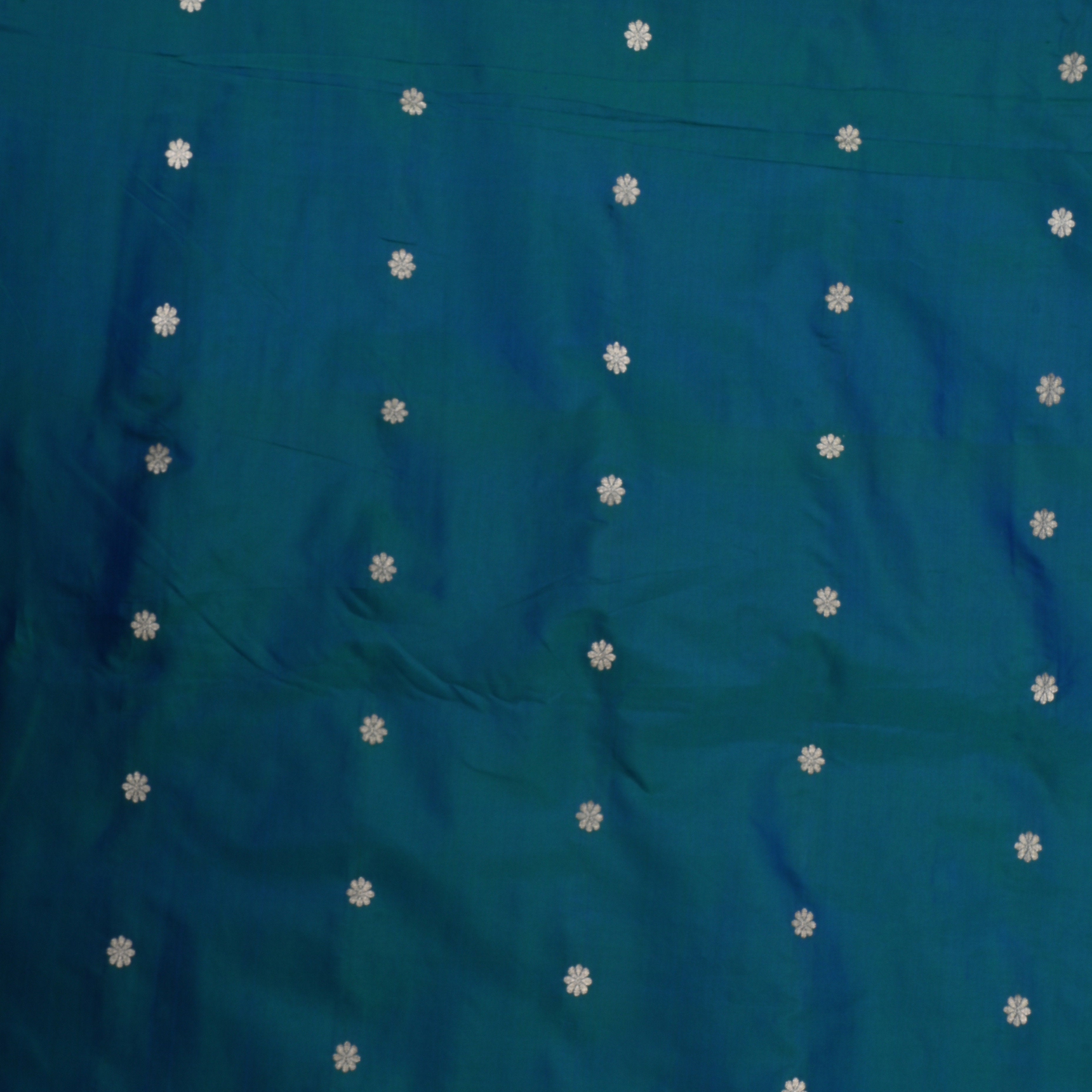 Sherpa Blue And Green Jamawar Silk Fabric With Floral Butti'S