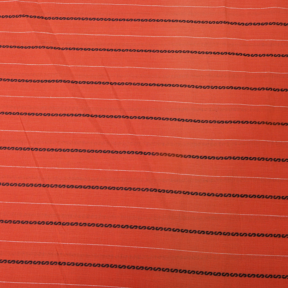 Orange With Black Wavy Stripe Cotton Fabric