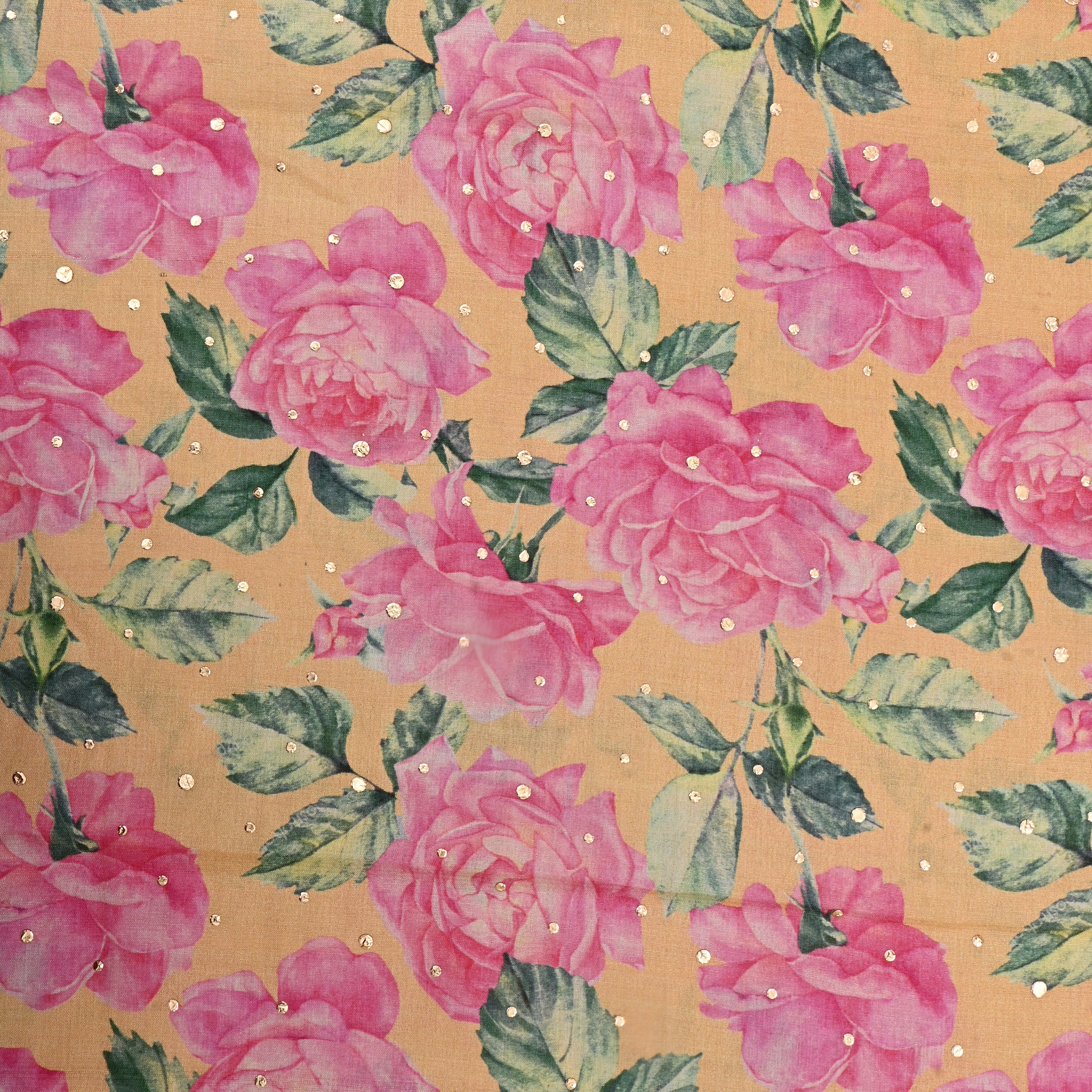 Lion Orange Tussar Fabric With Digital Print