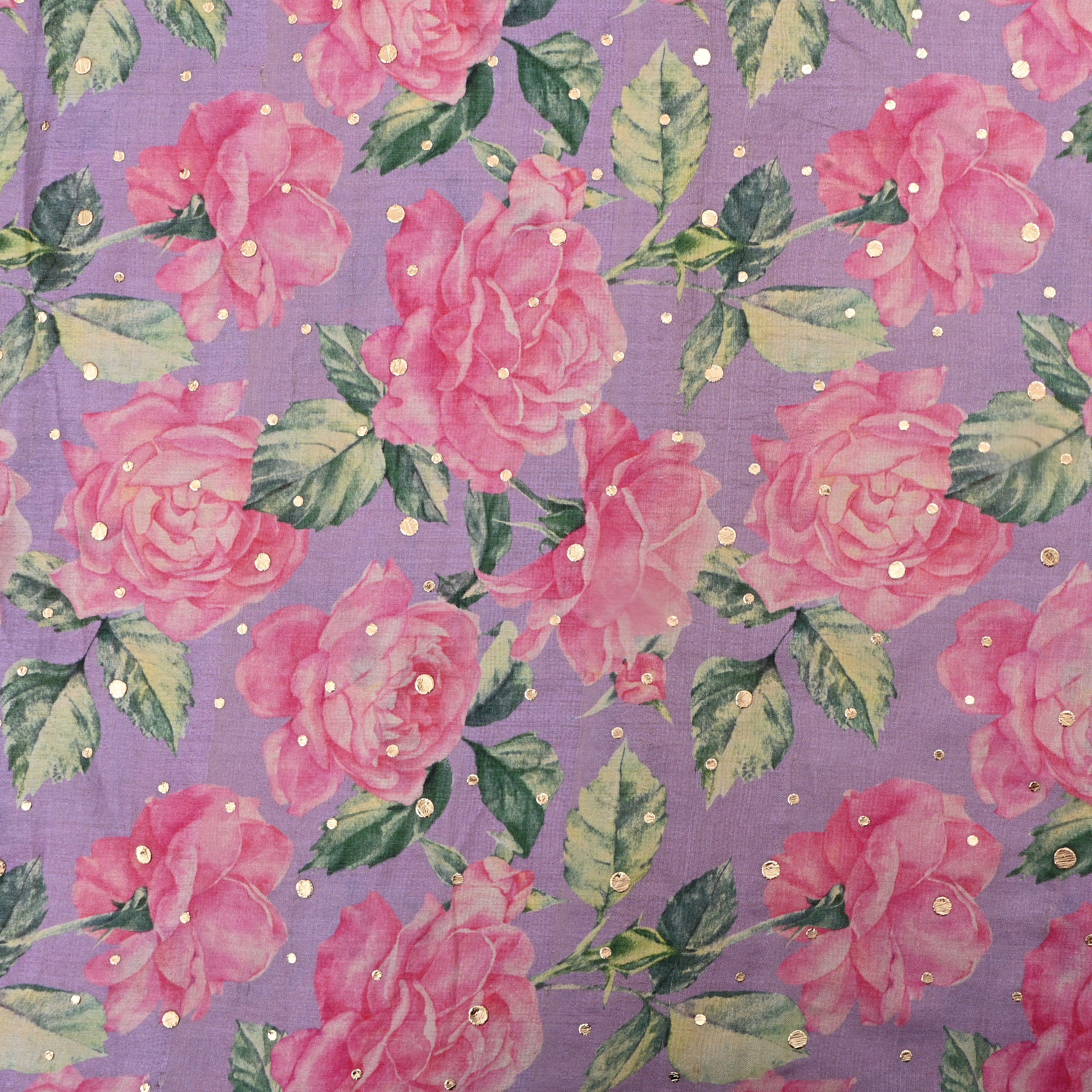 Dusty Lavender Tussar Fabric With Digital Print